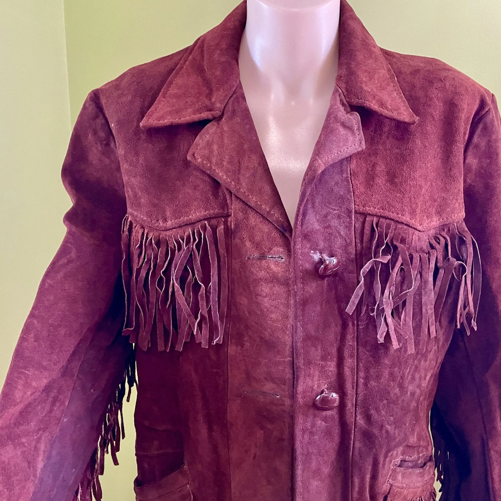 1980's Women's Fringed Suede Vintage Western Brown Jacket Fully Lined Sz S - OOAK