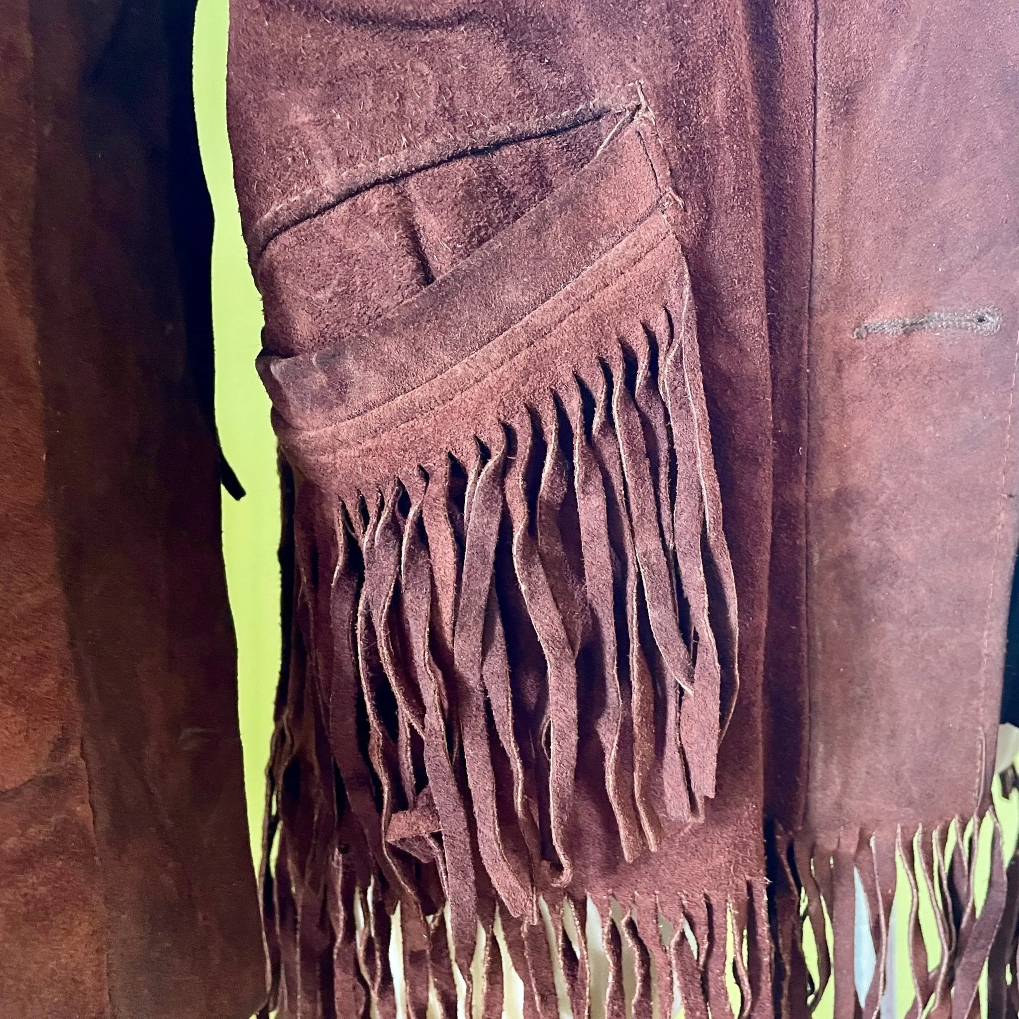 1980's Women's Fringed Suede Vintage Western Brown Jacket Fully Lined Sz S - OOAK