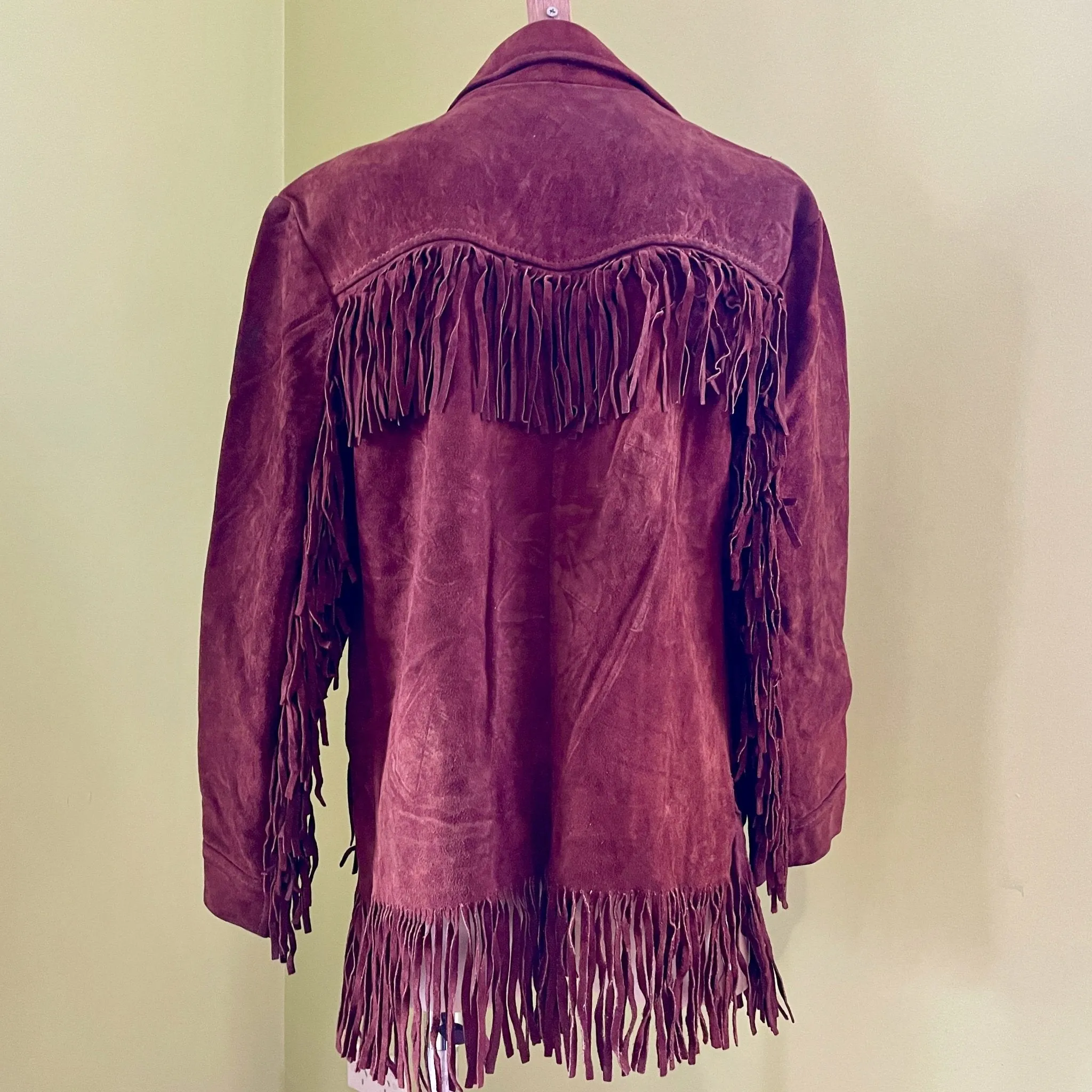 1980's Women's Fringed Suede Vintage Western Brown Jacket Fully Lined Sz S - OOAK
