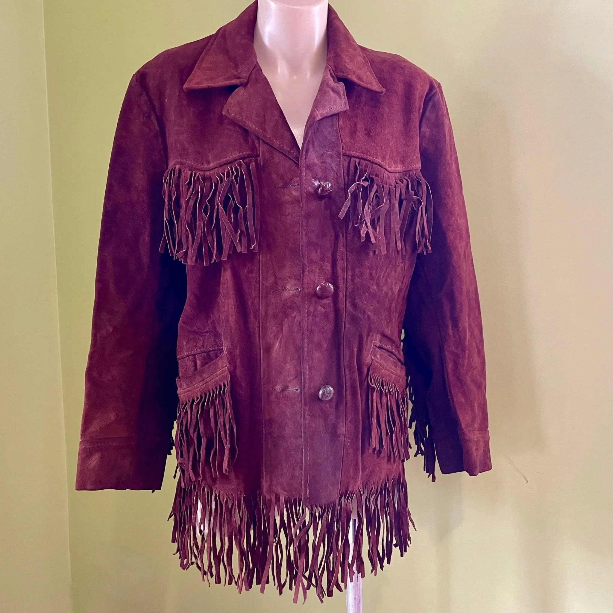 1980's Women's Fringed Suede Vintage Western Brown Jacket Fully Lined Sz S - OOAK