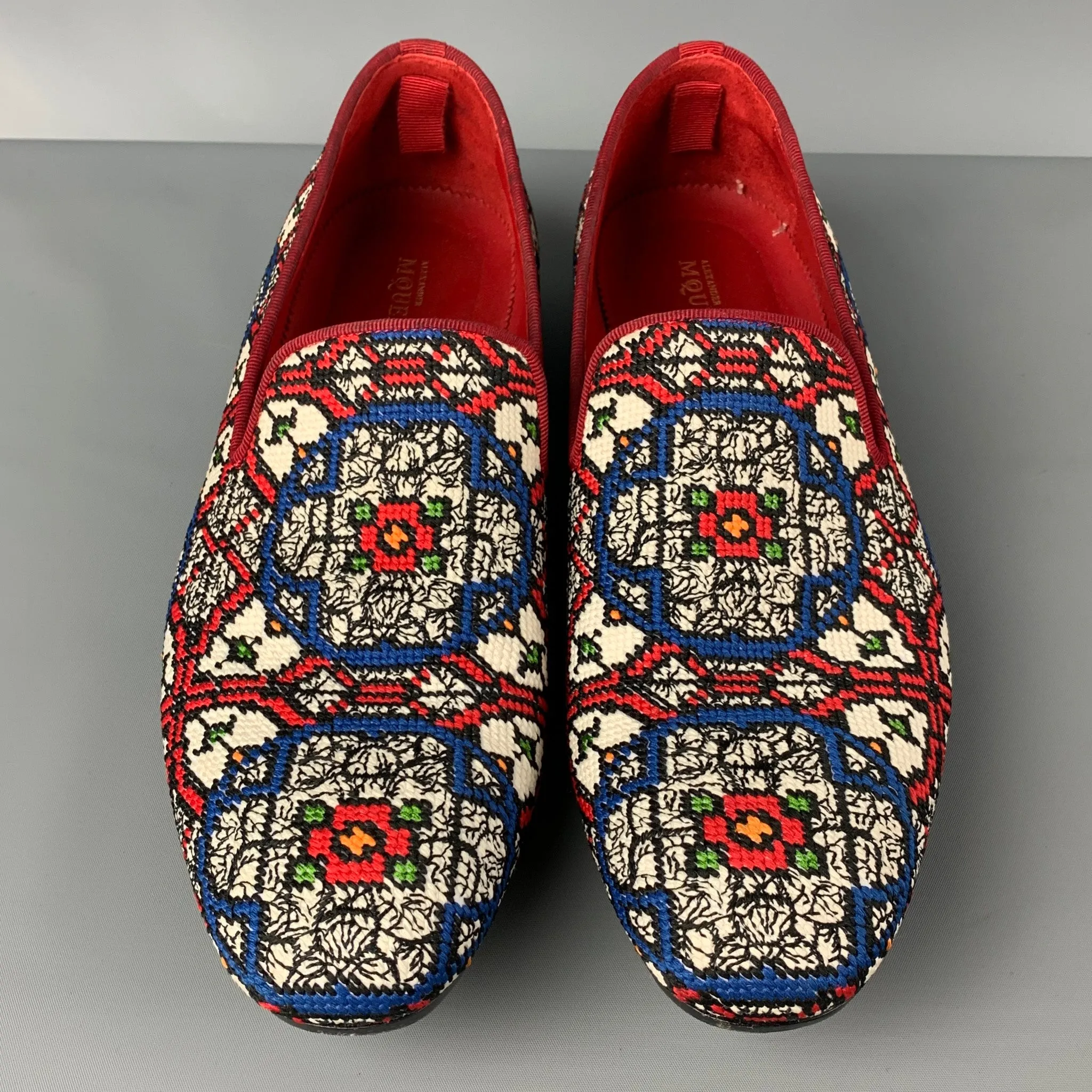 ALEXANDER MCQUEEN Fall 2013 Size 12 Red White Blue Woven Stained Glass Slip On Loafers