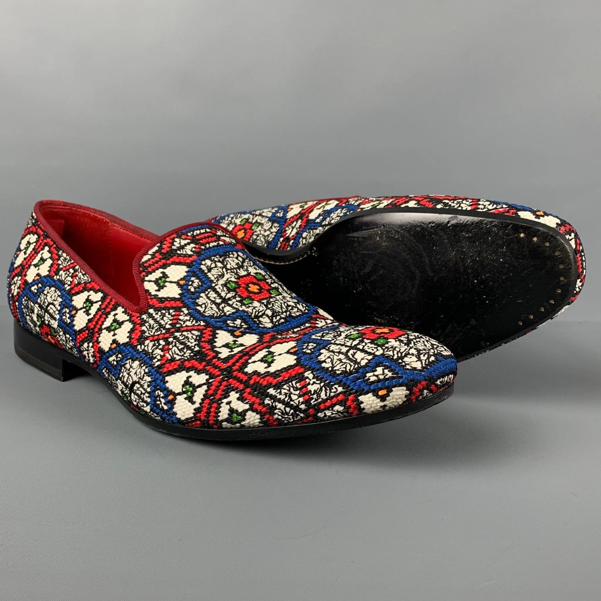 ALEXANDER MCQUEEN Fall 2013 Size 12 Red White Blue Woven Stained Glass Slip On Loafers