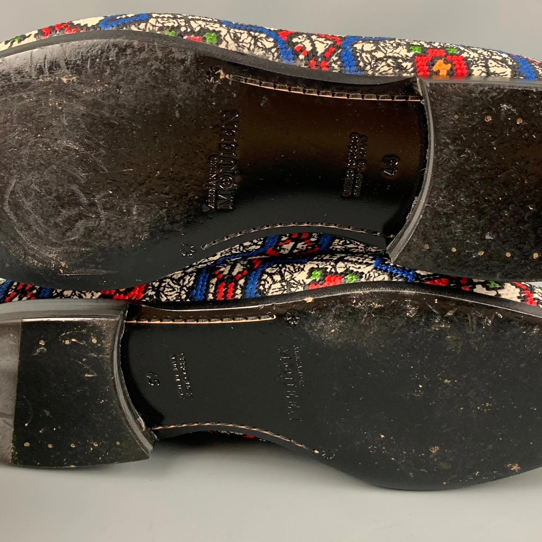 ALEXANDER MCQUEEN Fall 2013 Size 12 Red White Blue Woven Stained Glass Slip On Loafers