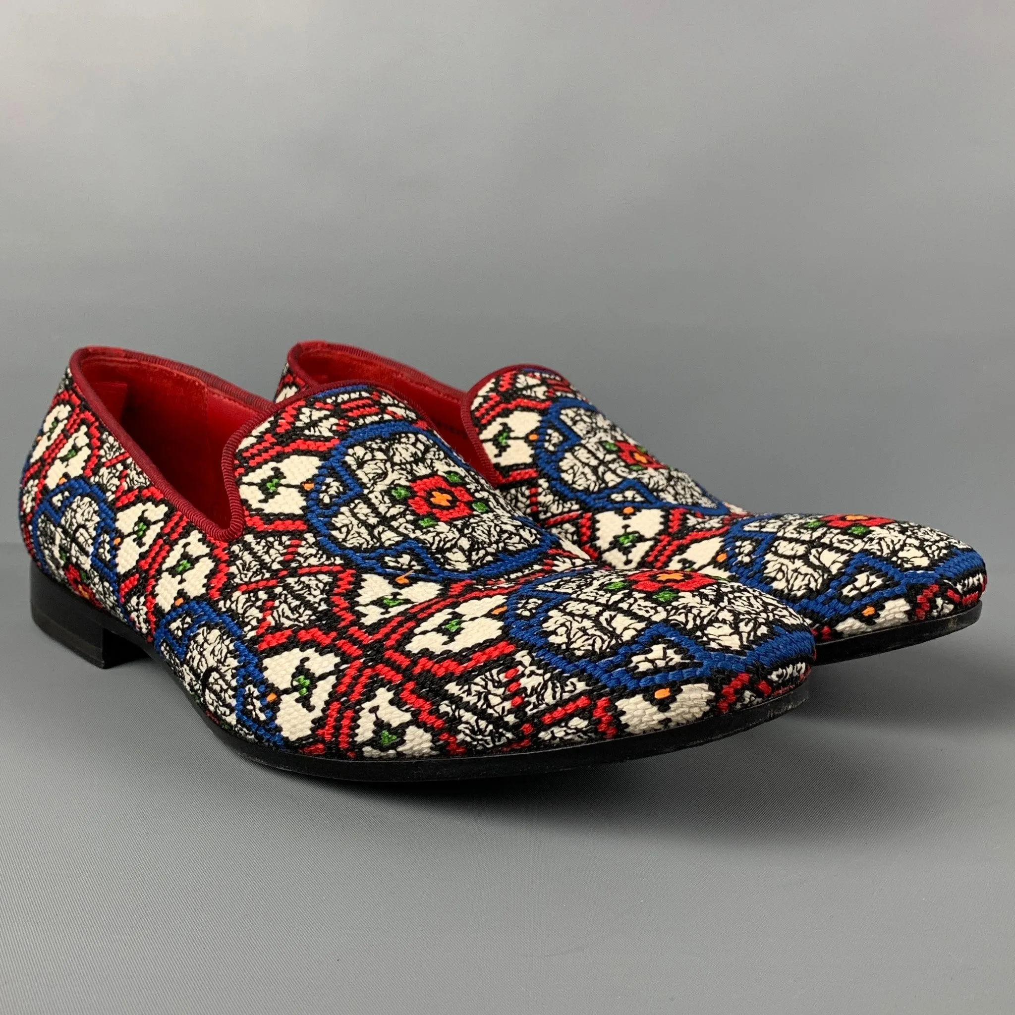 ALEXANDER MCQUEEN Fall 2013 Size 12 Red White Blue Woven Stained Glass Slip On Loafers