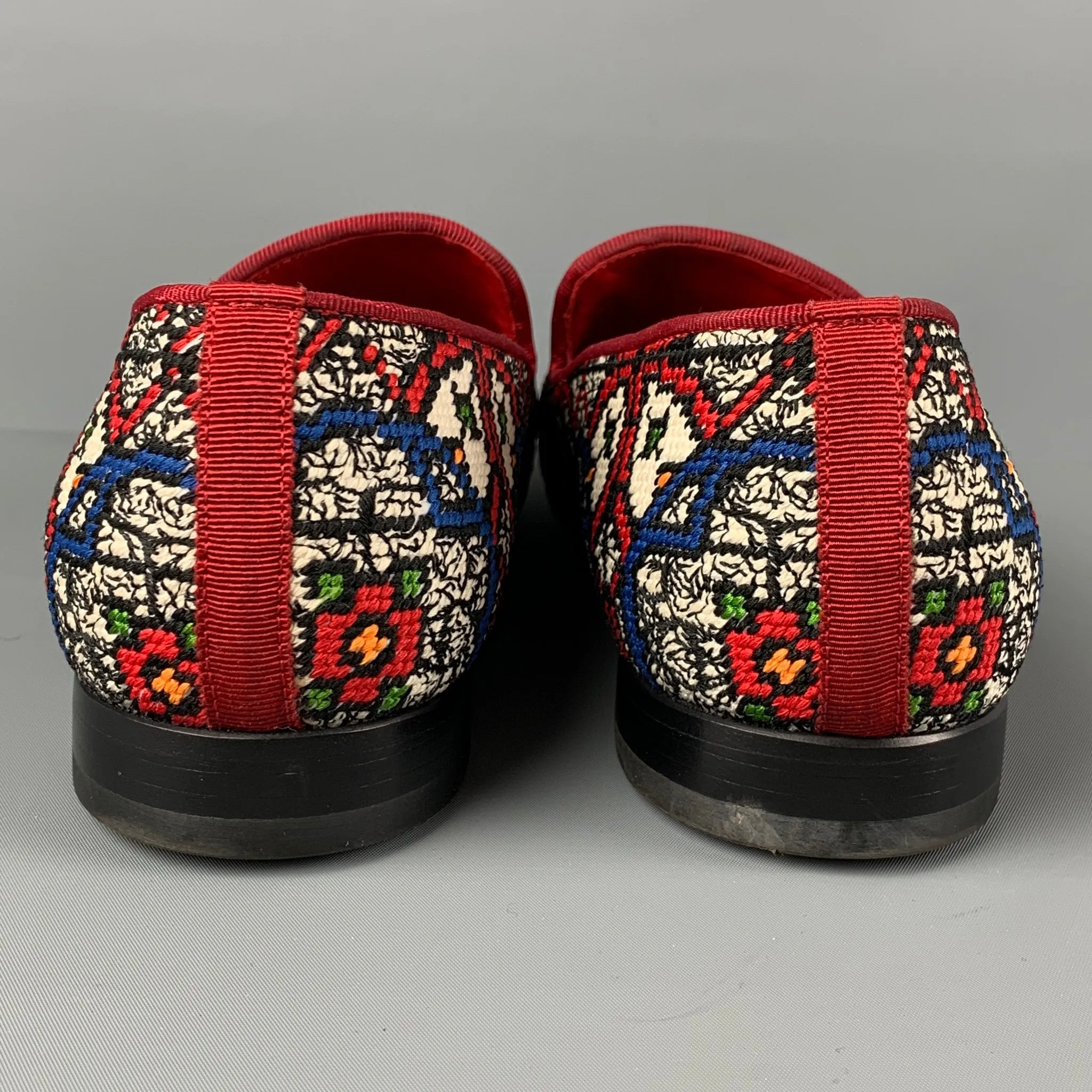 ALEXANDER MCQUEEN Fall 2013 Size 12 Red White Blue Woven Stained Glass Slip On Loafers