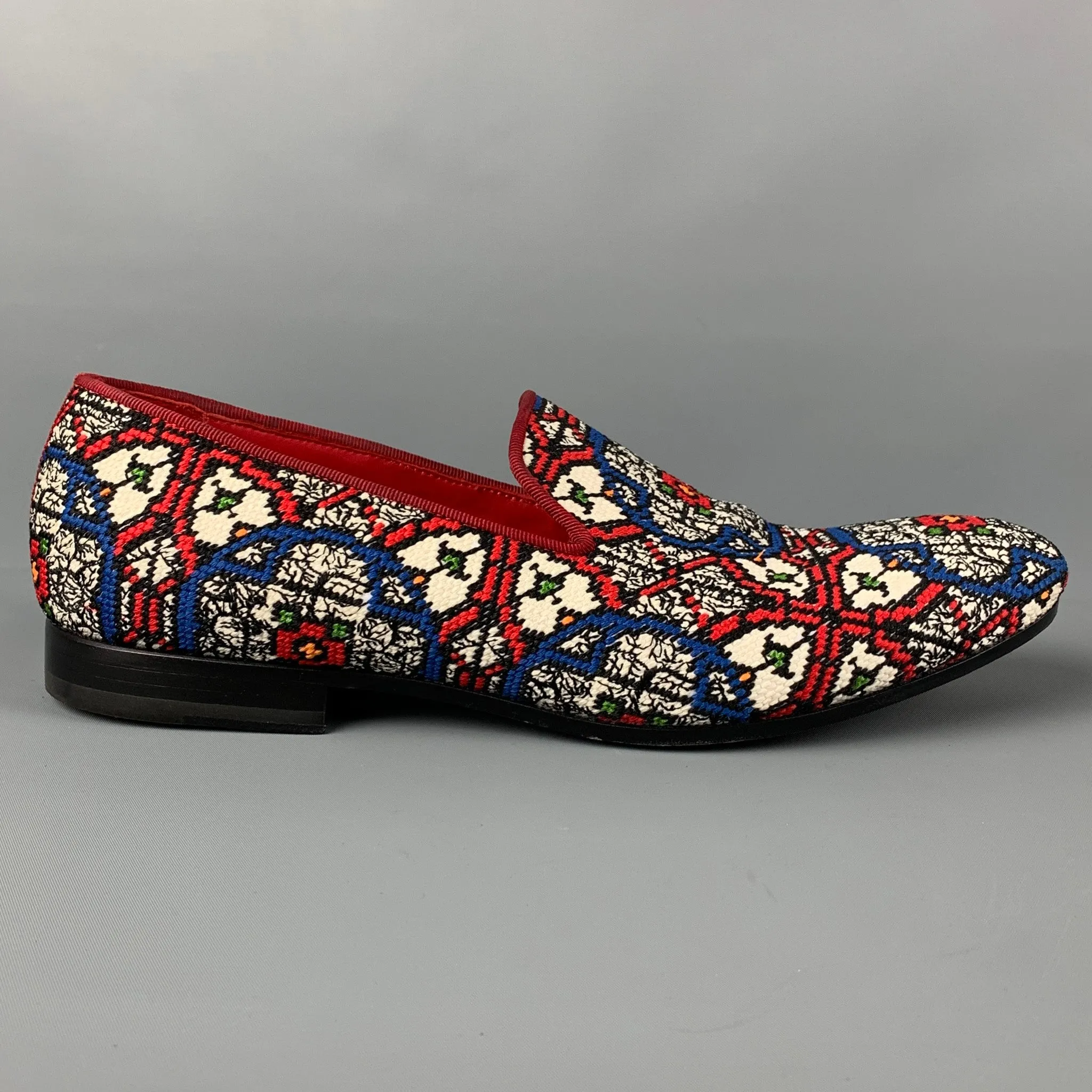 ALEXANDER MCQUEEN Fall 2013 Size 12 Red White Blue Woven Stained Glass Slip On Loafers