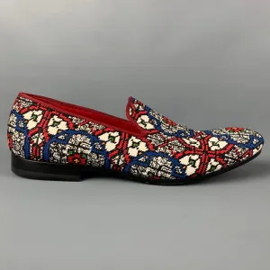 ALEXANDER MCQUEEN Fall 2013 Size 12 Red White Blue Woven Stained Glass Slip On Loafers