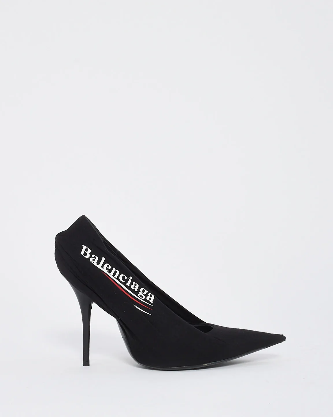 Balenciaga Black Fabric & Leather Campaign Logo Pumps - 39