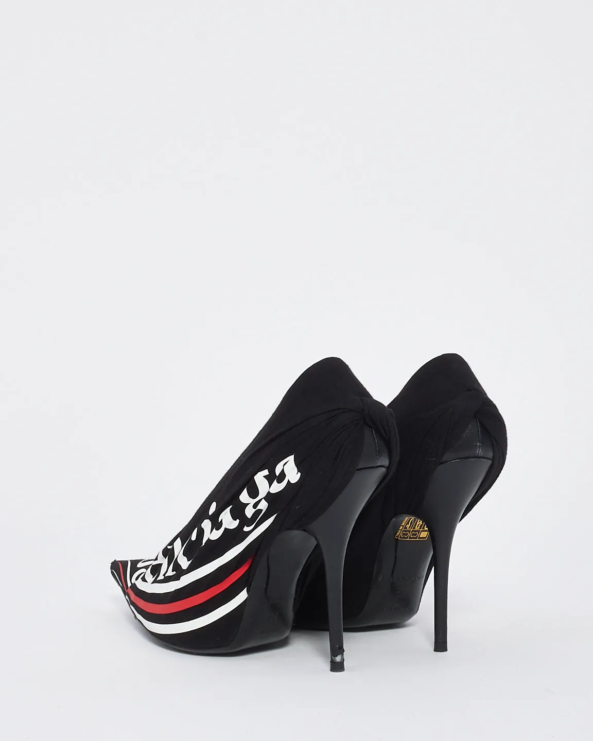 Balenciaga Black Fabric & Leather Campaign Logo Pumps - 39