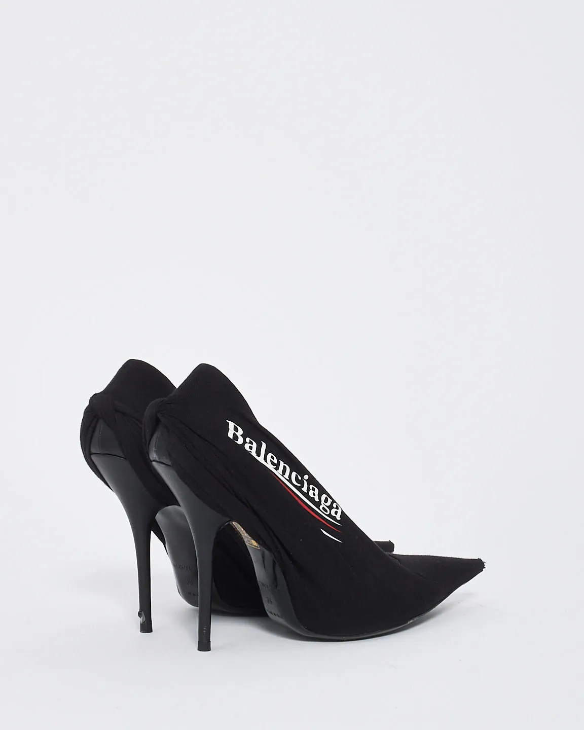 Balenciaga Black Fabric & Leather Campaign Logo Pumps - 39