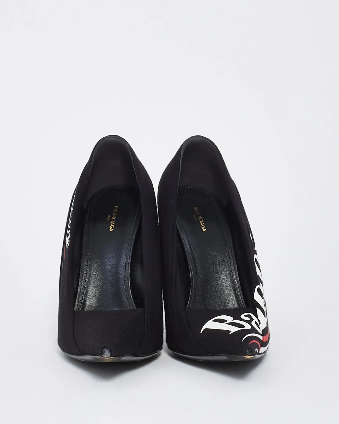 Balenciaga Black Fabric & Leather Campaign Logo Pumps - 39