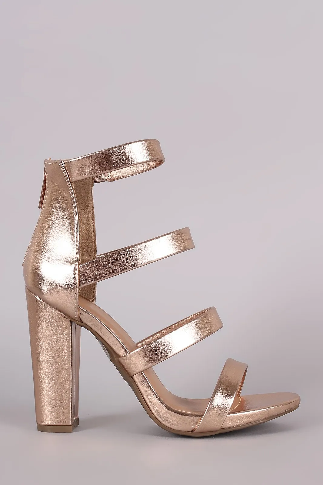 Bamboo Strappy Metallic Ladder-Up Chunky Heel