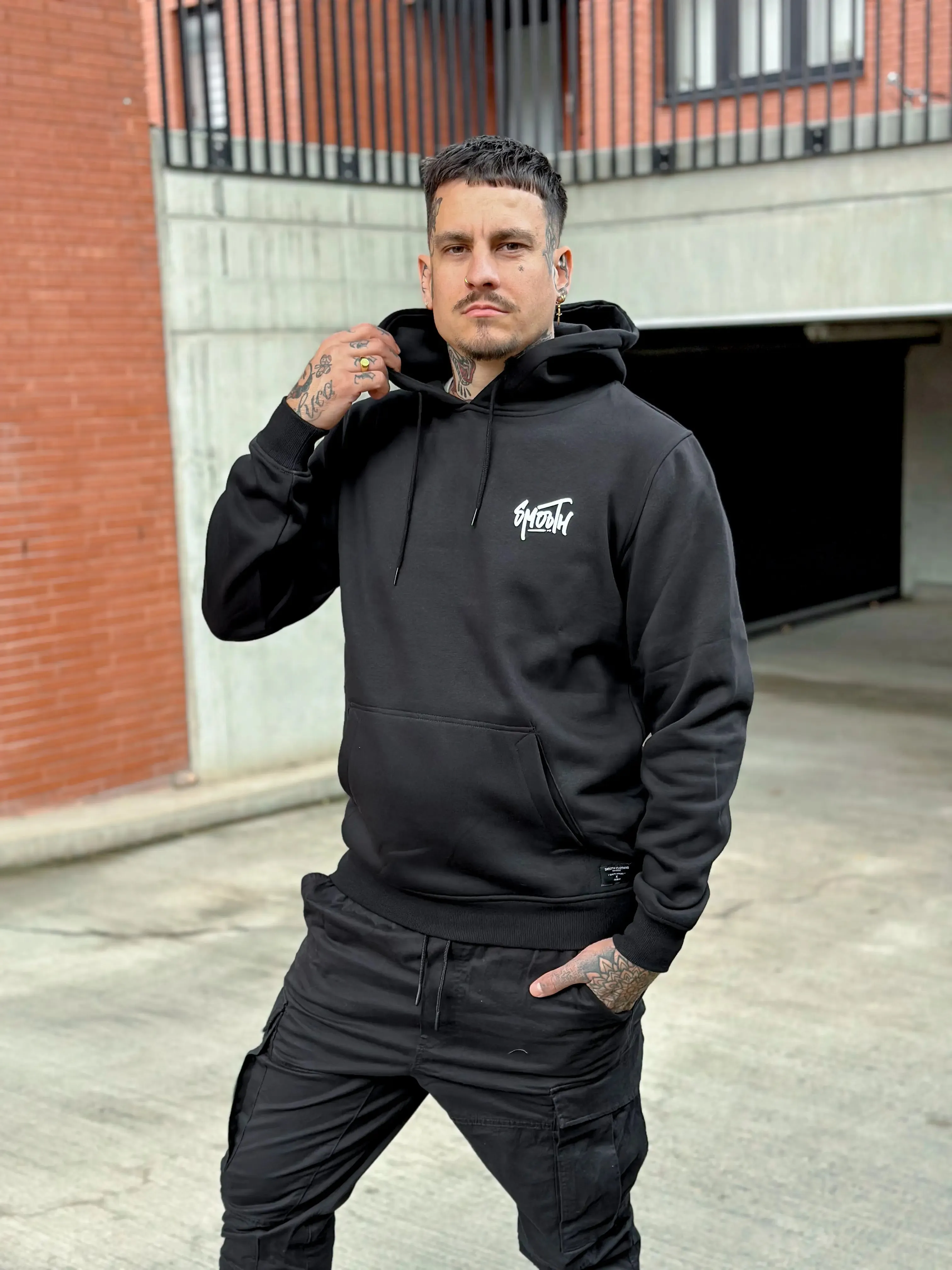 Black Hoodie / Dainty White Front Back Men