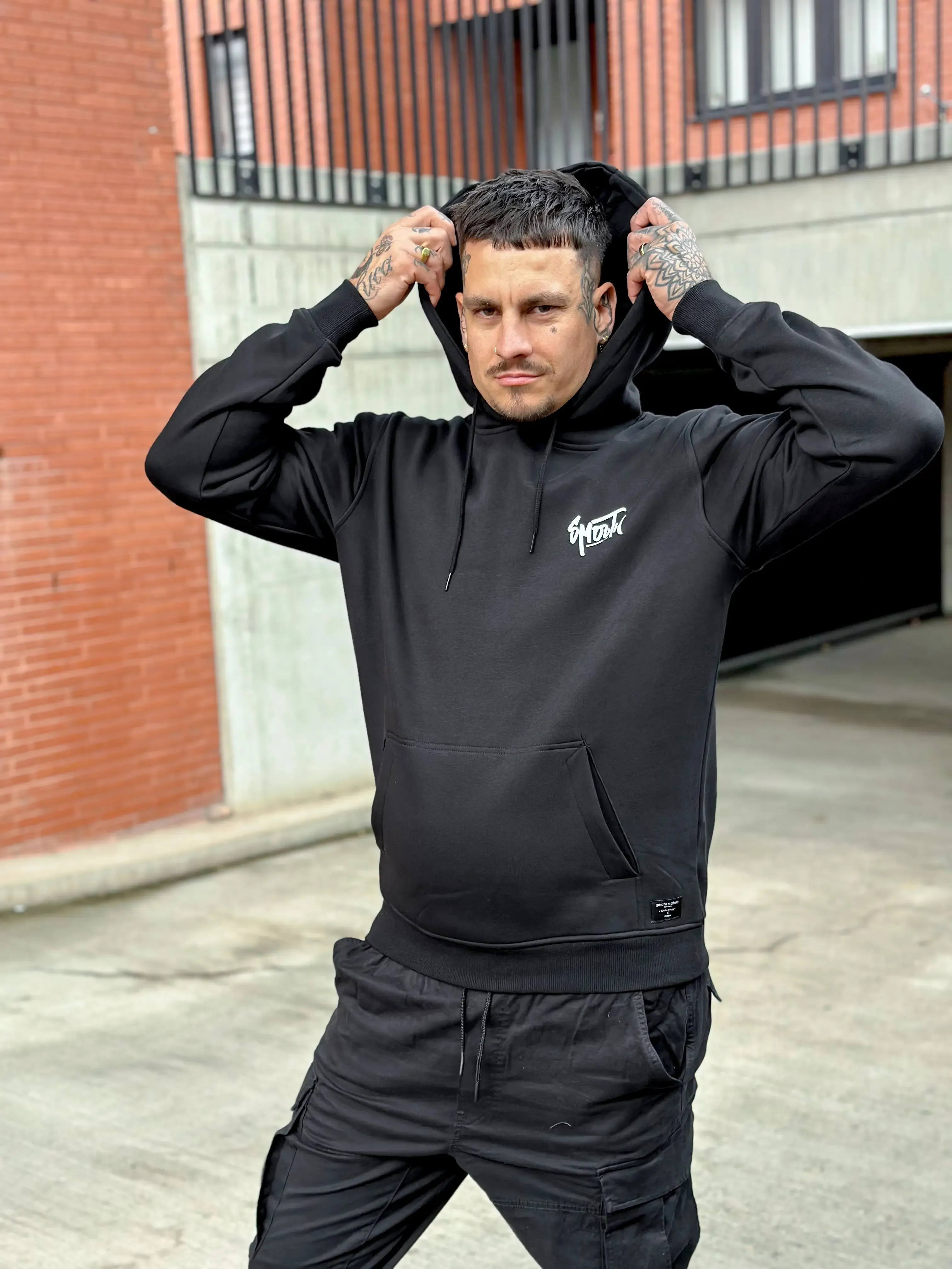 Black Hoodie / Dainty White Front Back Men