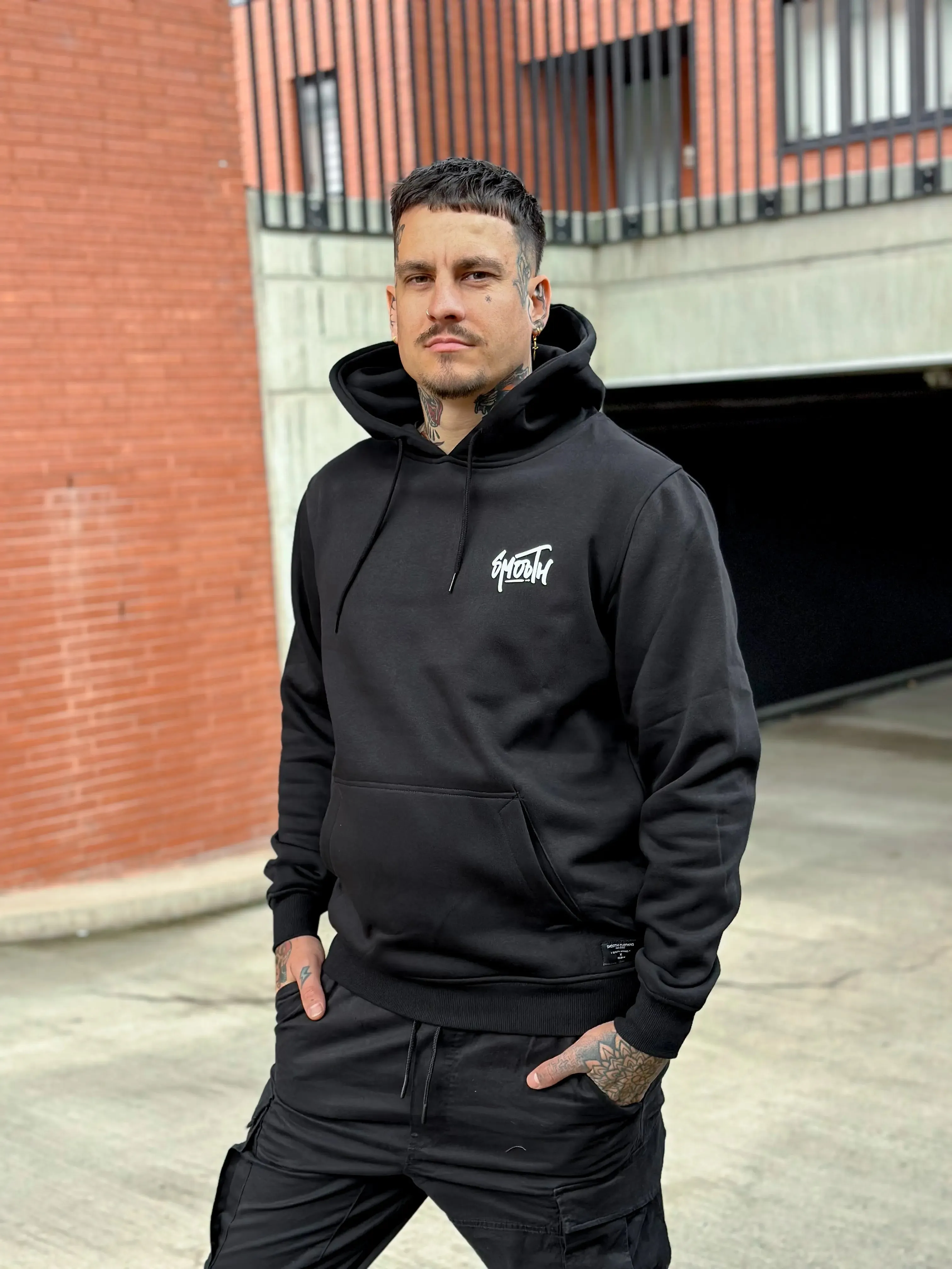 Black Hoodie / Dainty White Front Back Men