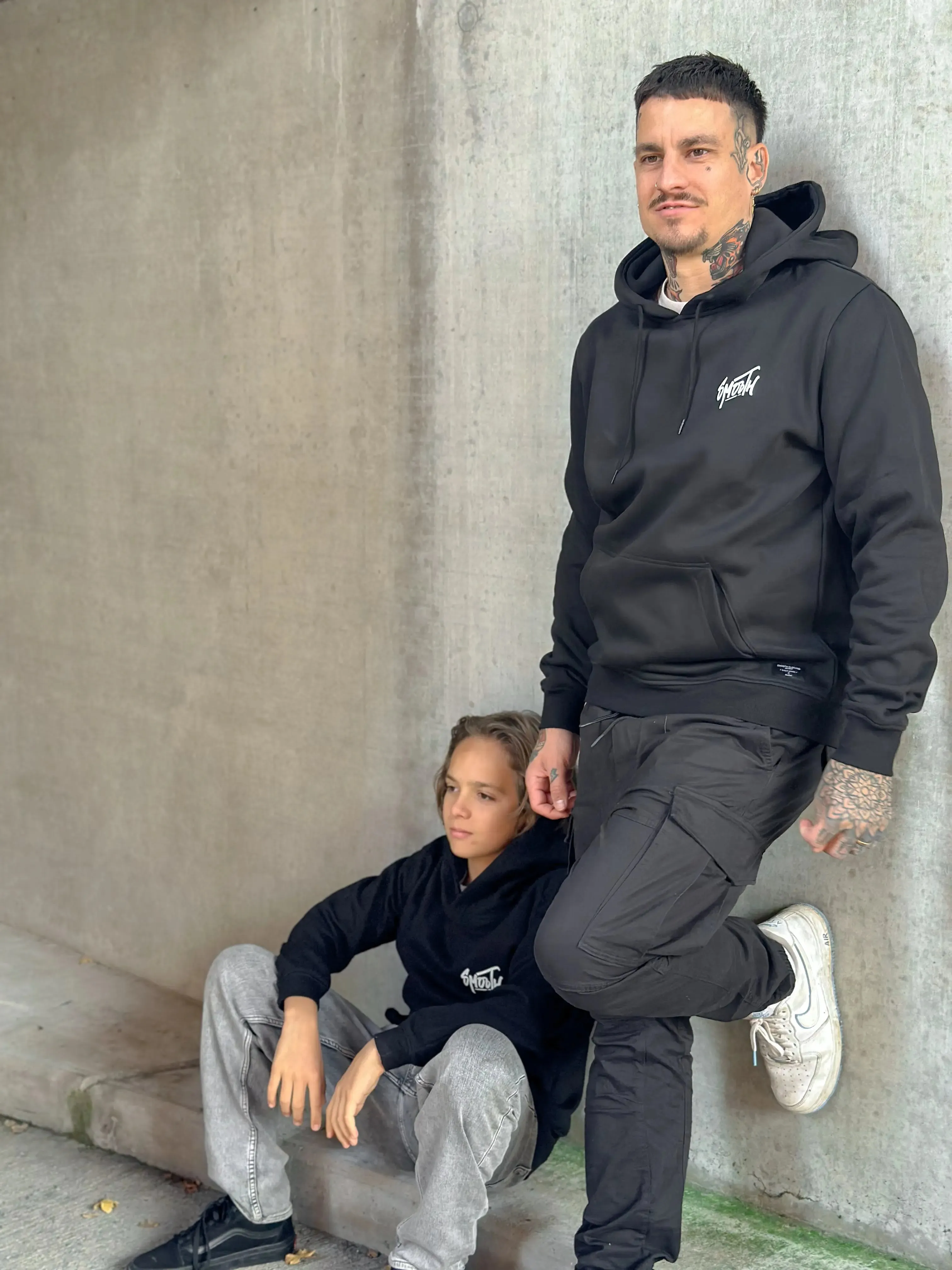 Black Hoodie / Dainty White Front Back Men