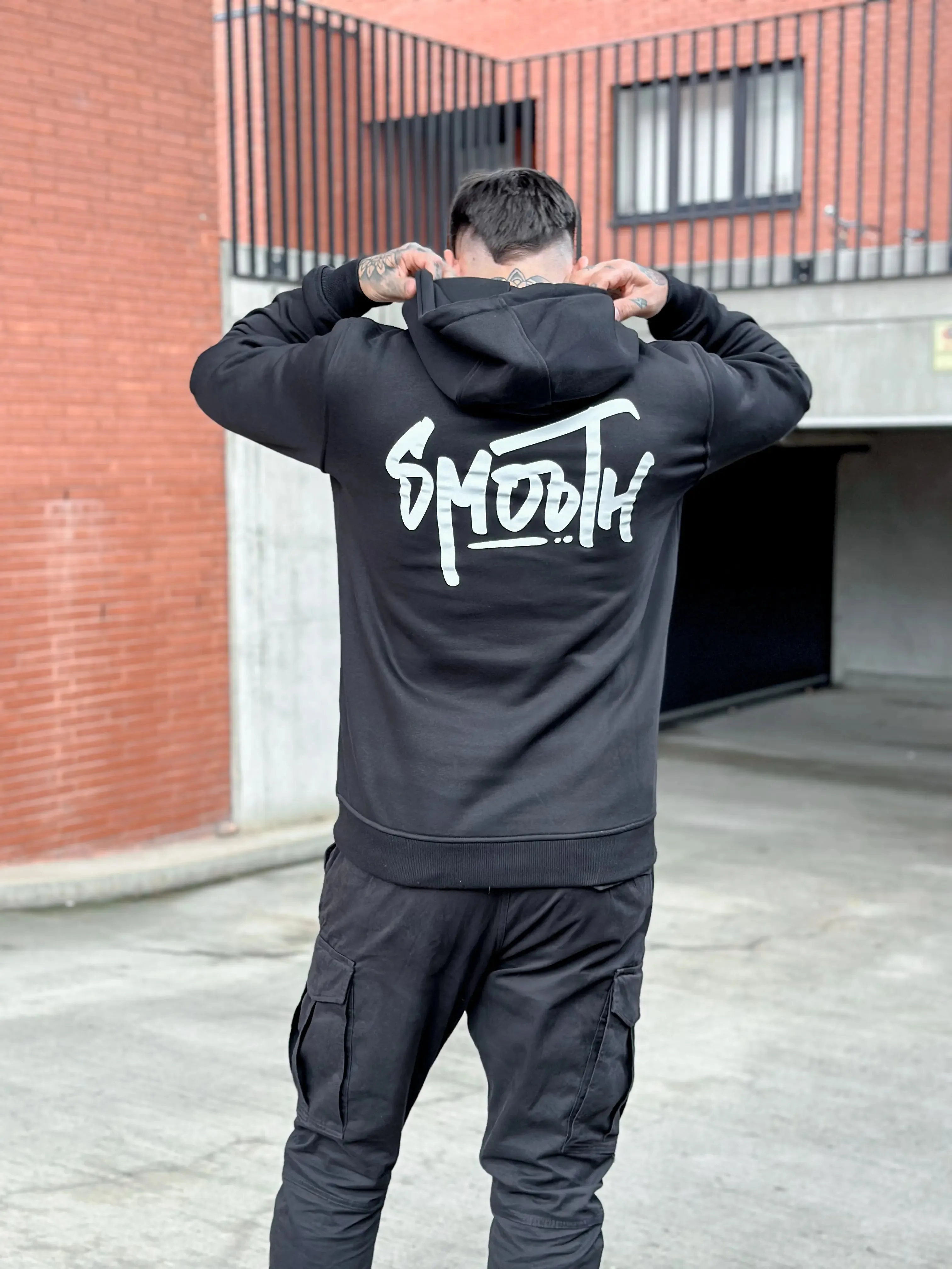 Black Hoodie / Dainty White Front Back Men