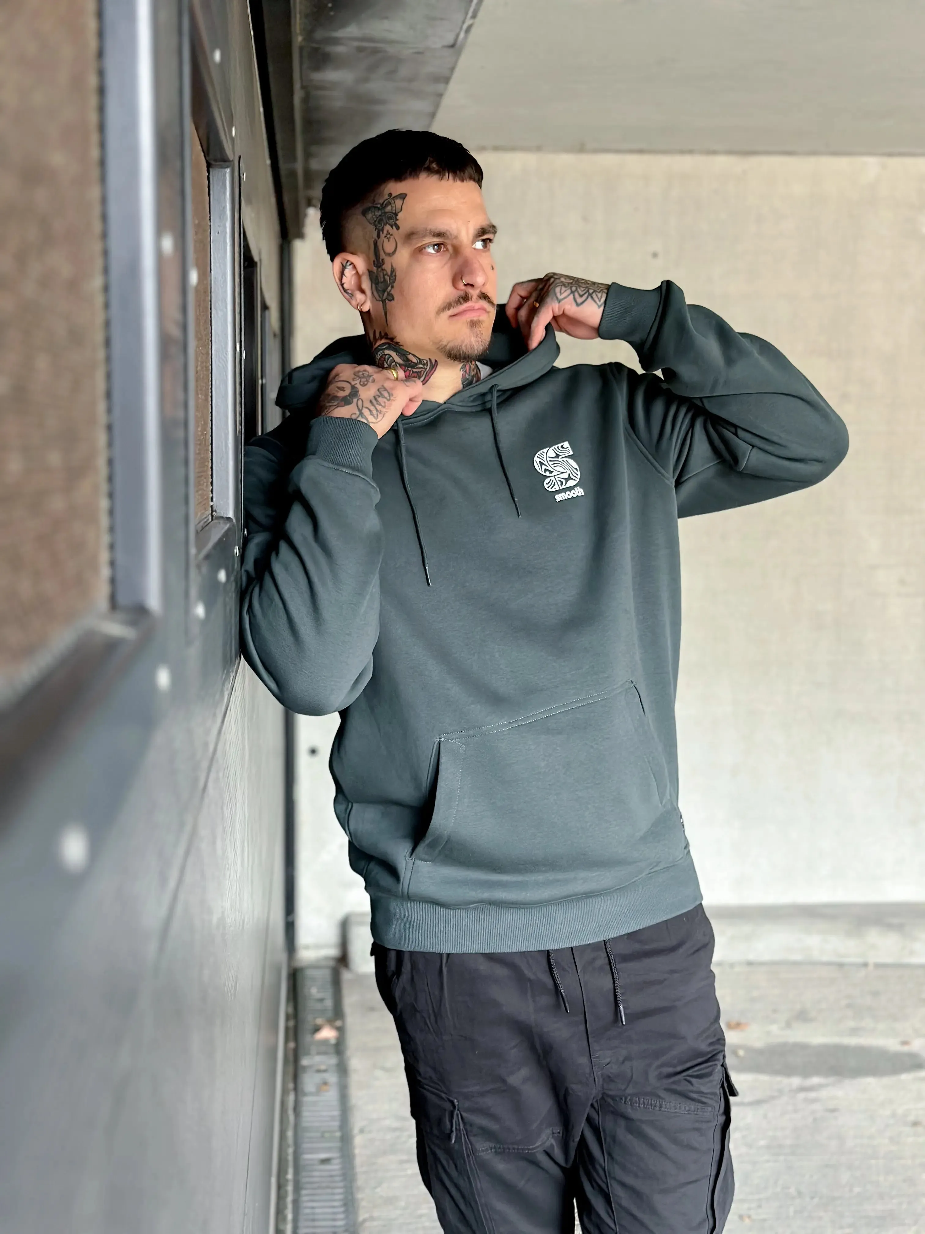 Bottle Green Hoodie / S Pattern White Front Back Men