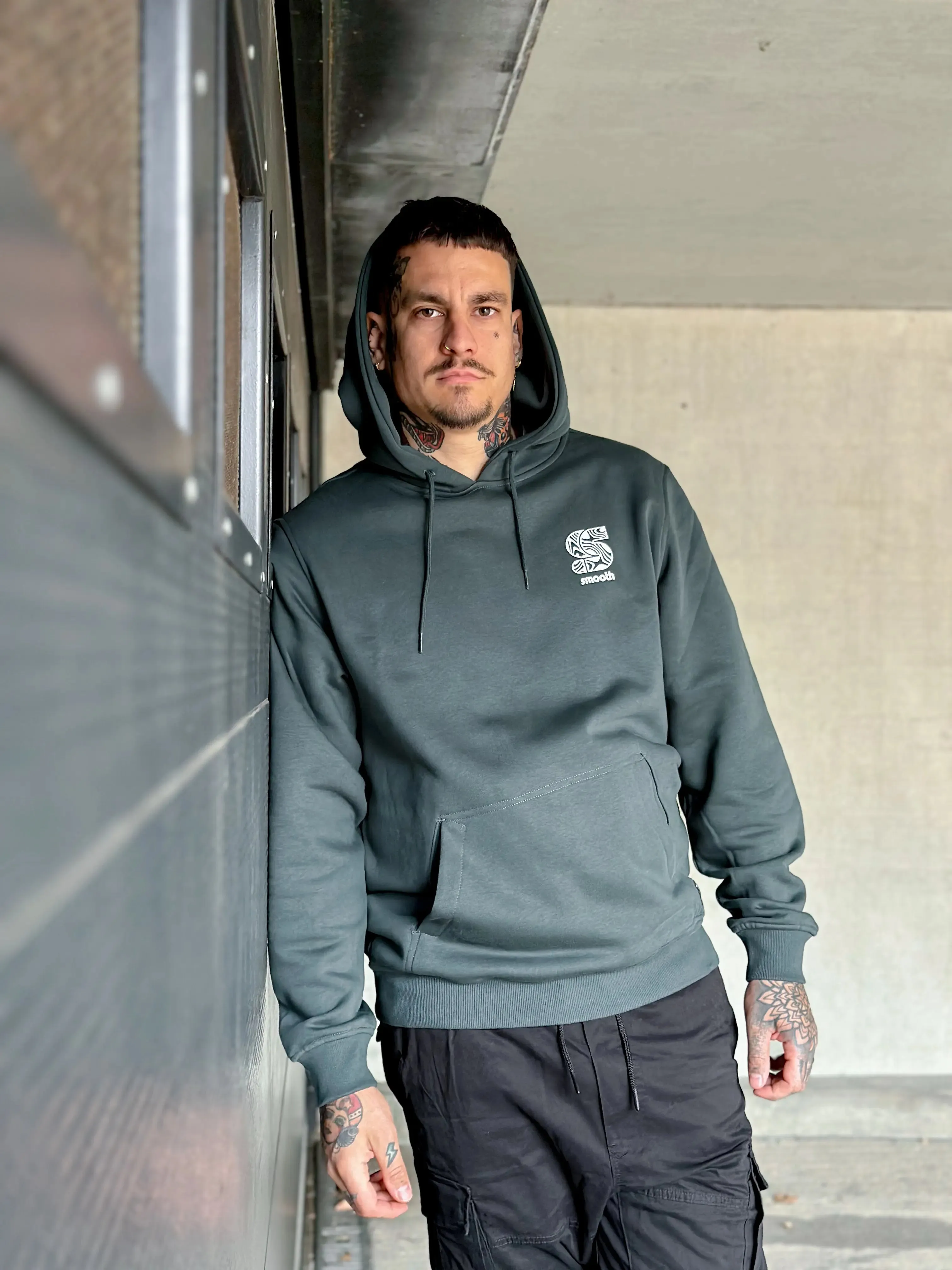 Bottle Green Hoodie / S Pattern White Front Back Men