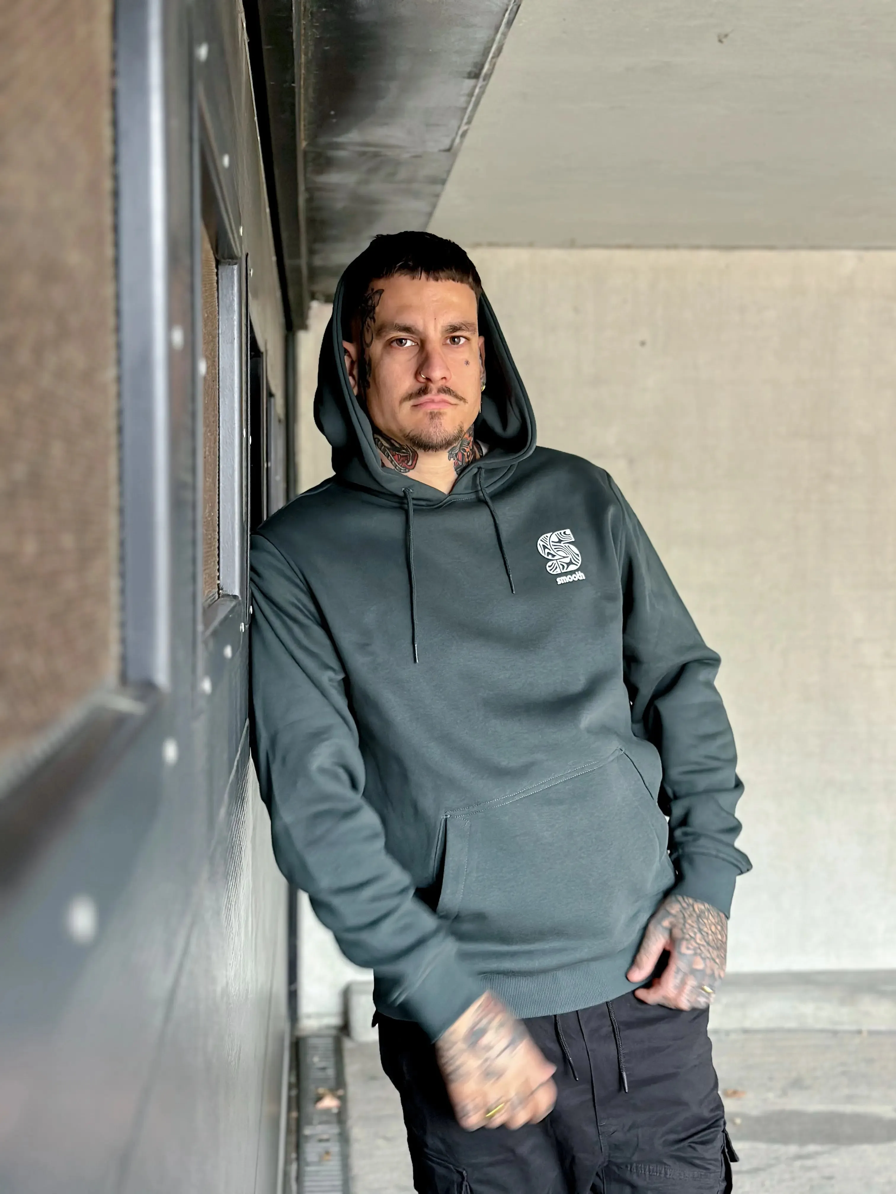 Bottle Green Hoodie / S Pattern White Front Back Men