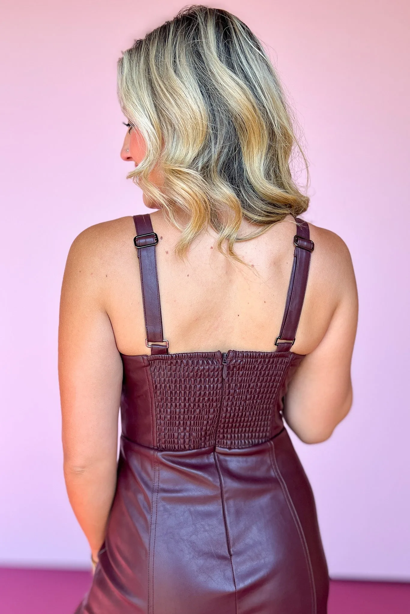 Burgundy Asymmetrical Ruffle Hem Faux Leather Dress *FINAL SALE*