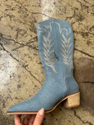 Denim Cowgirl Samara Stitch Western Boots