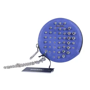 DIESEL Unisex Genuine Leather Metal Stud Coin Purse Link Chain Holder