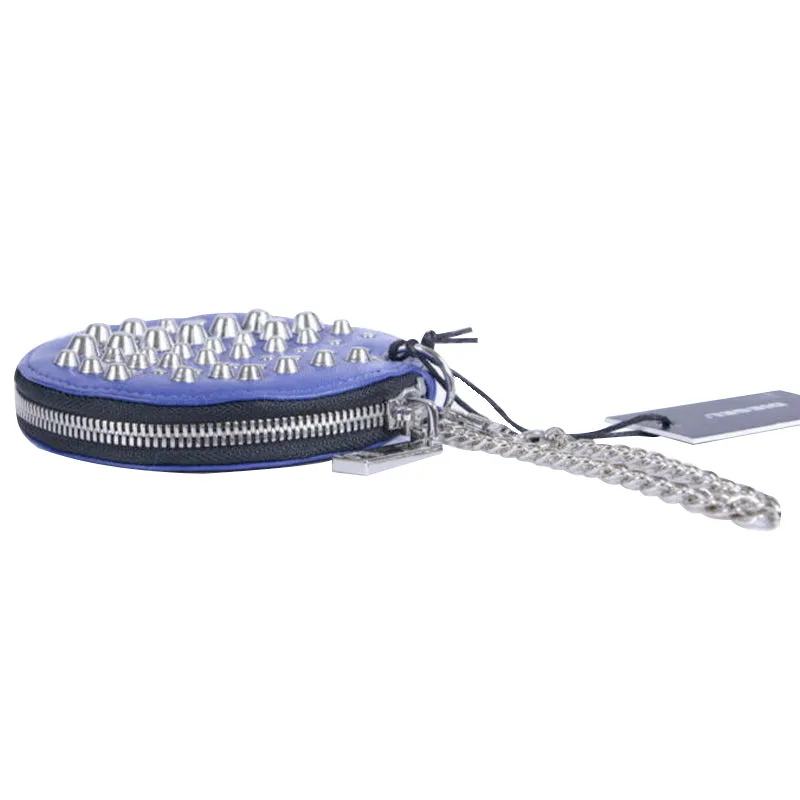 DIESEL Unisex Genuine Leather Metal Stud Coin Purse Link Chain Holder