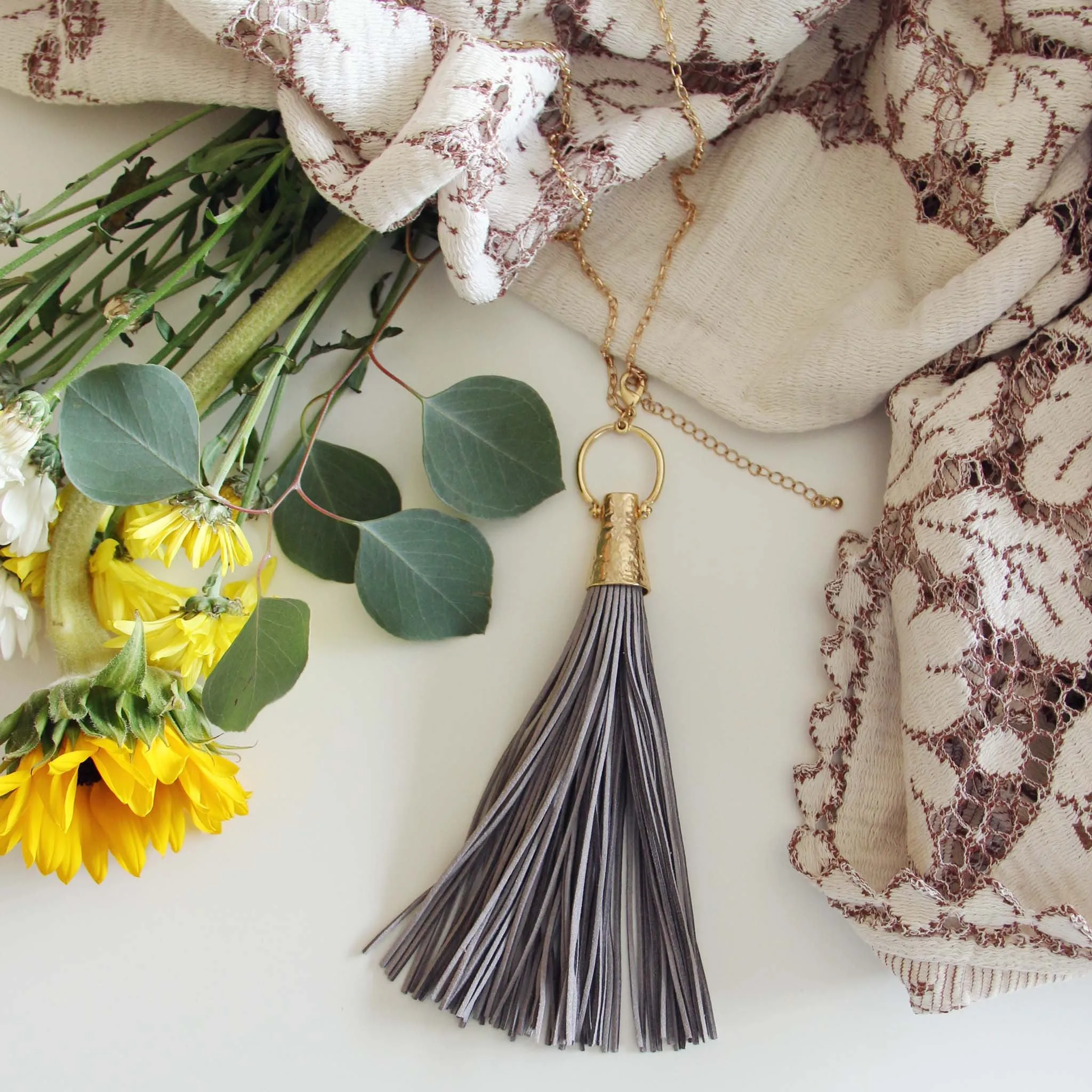 Farrah Tassel Necklace in Gray