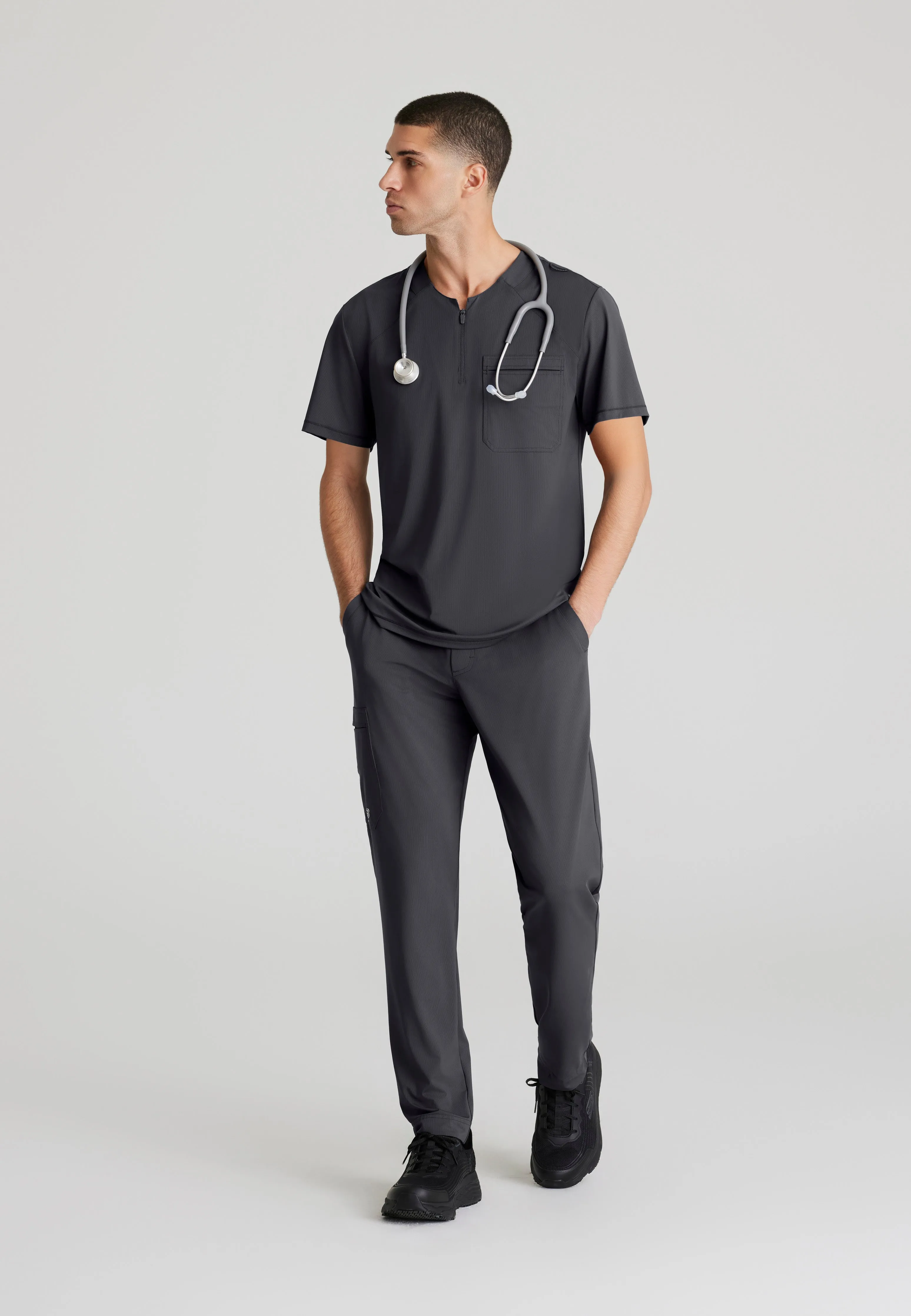 Flex Single Pocket Curved Neck Scrub Top