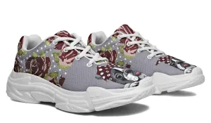 Floral Boston Terrier Dark Red Chunky Sneakers