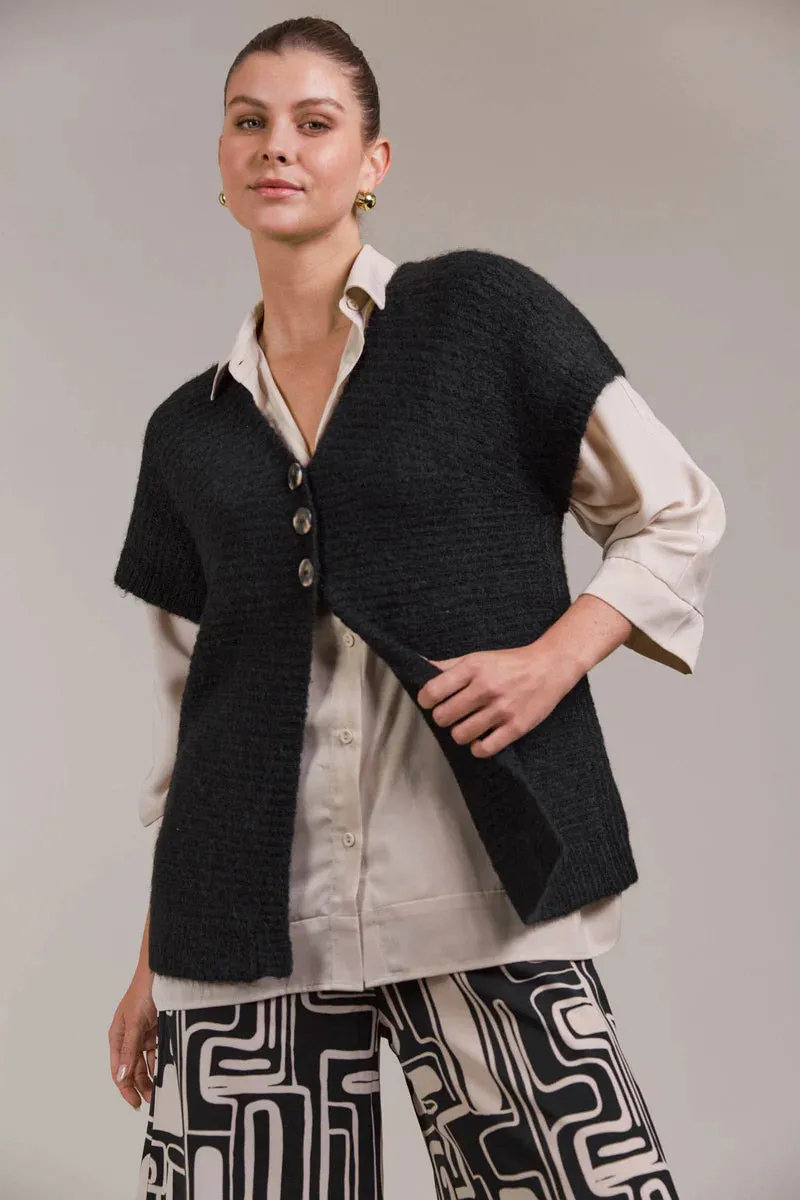 Folie Button Vest Black