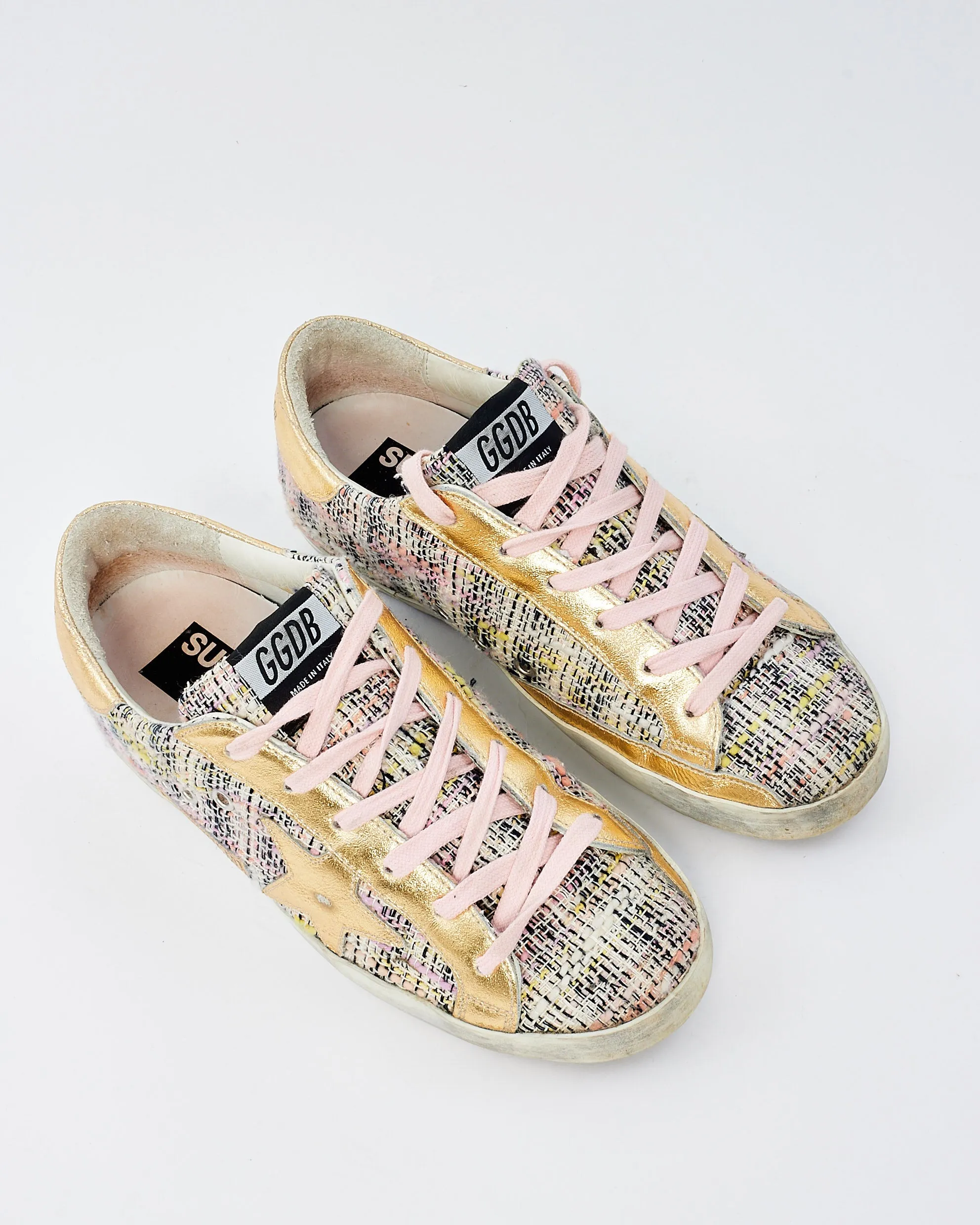 Golden Goose Pink Tweed & Gold Low Top Sneakers - 38