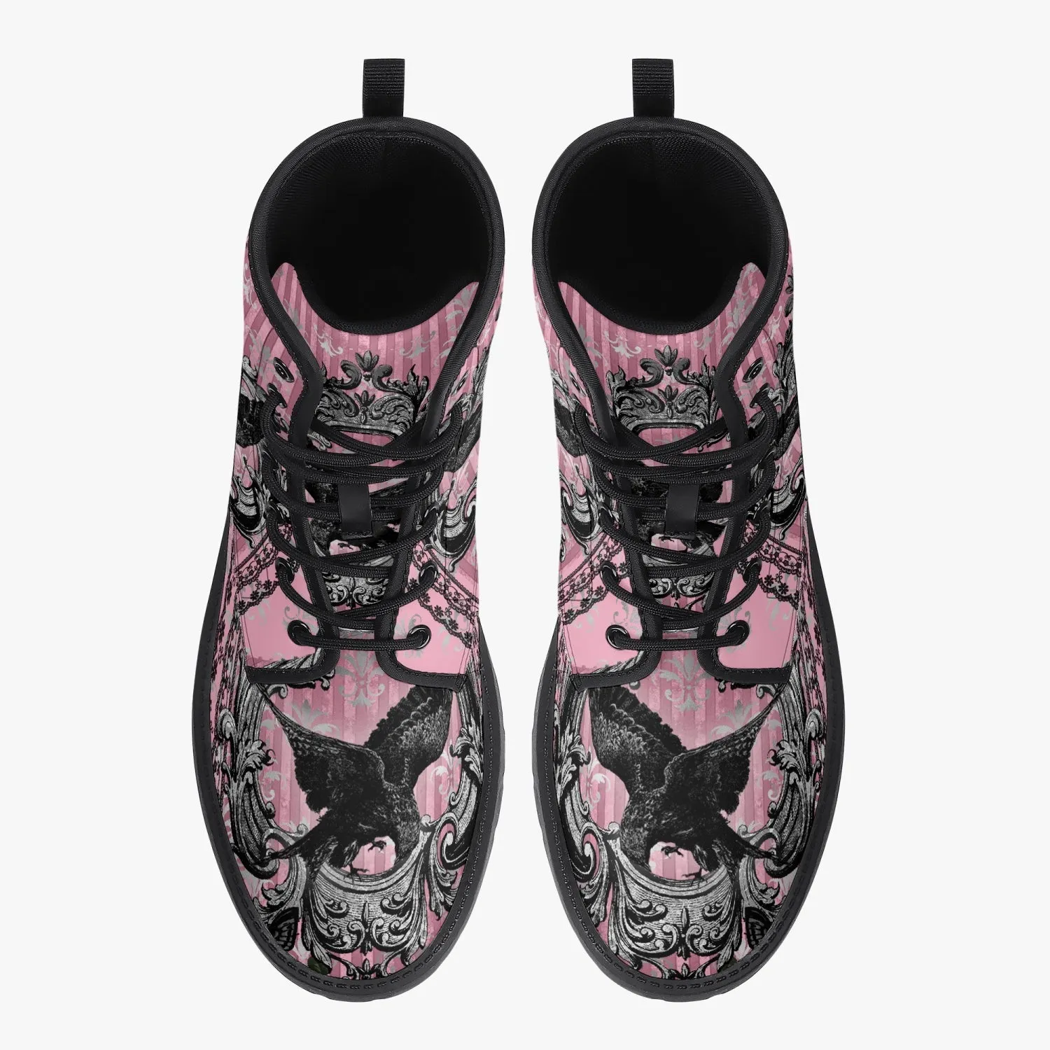 Gothic Raven Pink Vegan leather Combat Boots - Dark Raven emo boots  (JPREG59)