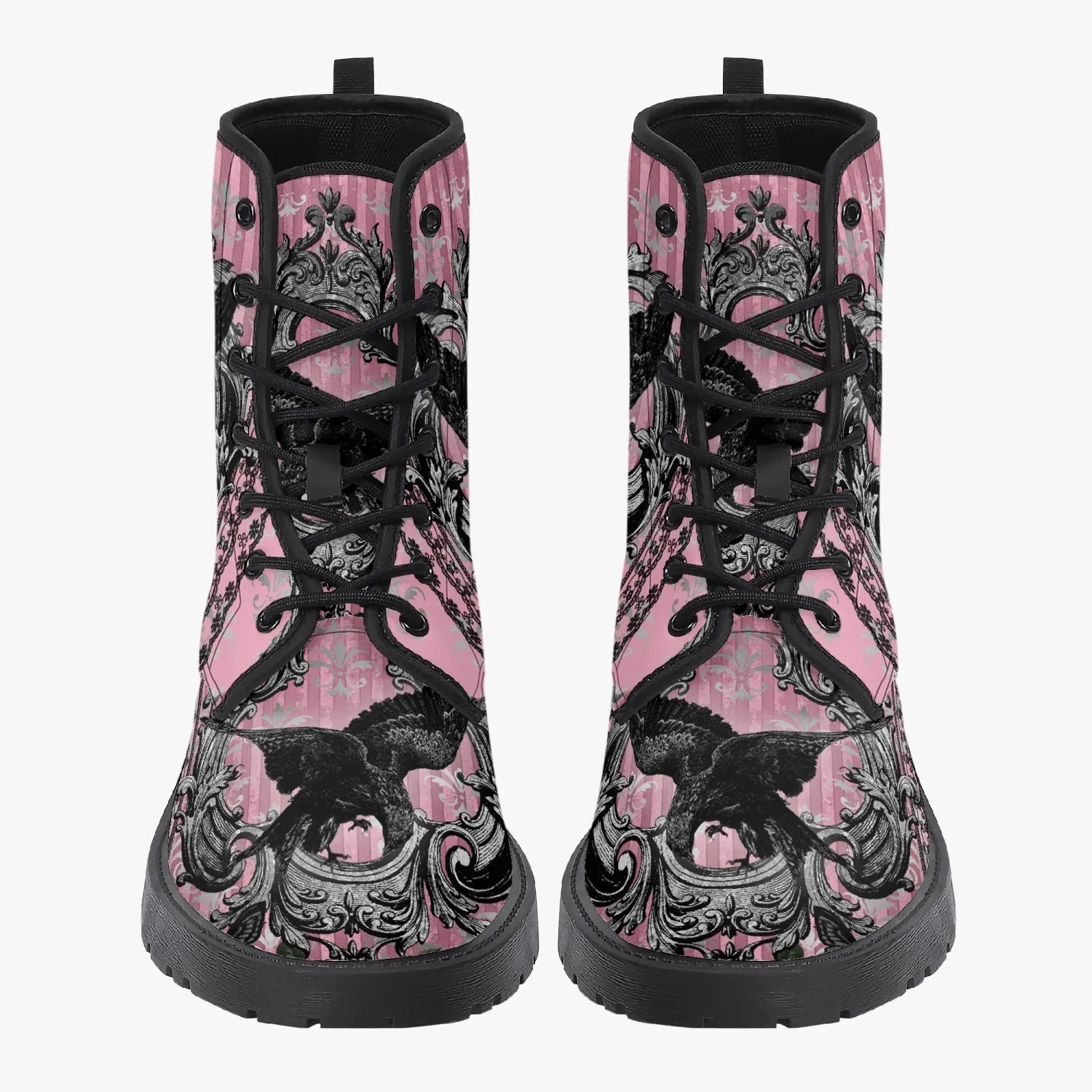 Gothic Raven Pink Vegan leather Combat Boots - Dark Raven emo boots  (JPREG59)