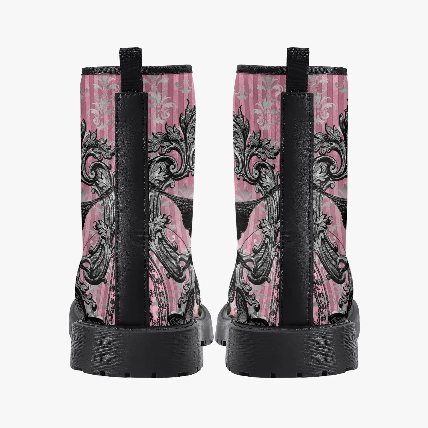 Gothic Raven Pink Vegan leather Combat Boots - Dark Raven emo boots  (JPREG59)