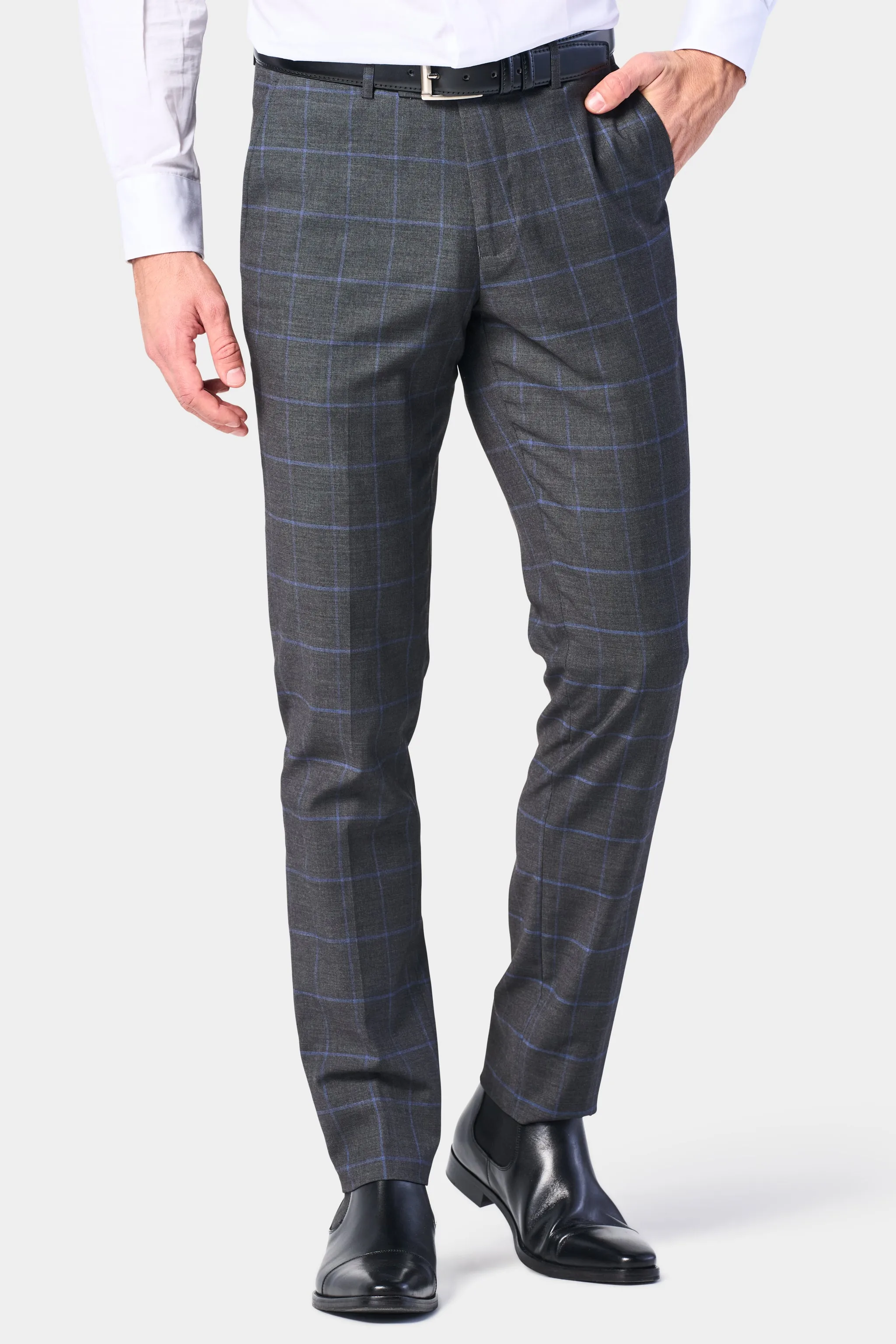 Gray and Periwinkle Blue Window Pane 3 Piece Suit
