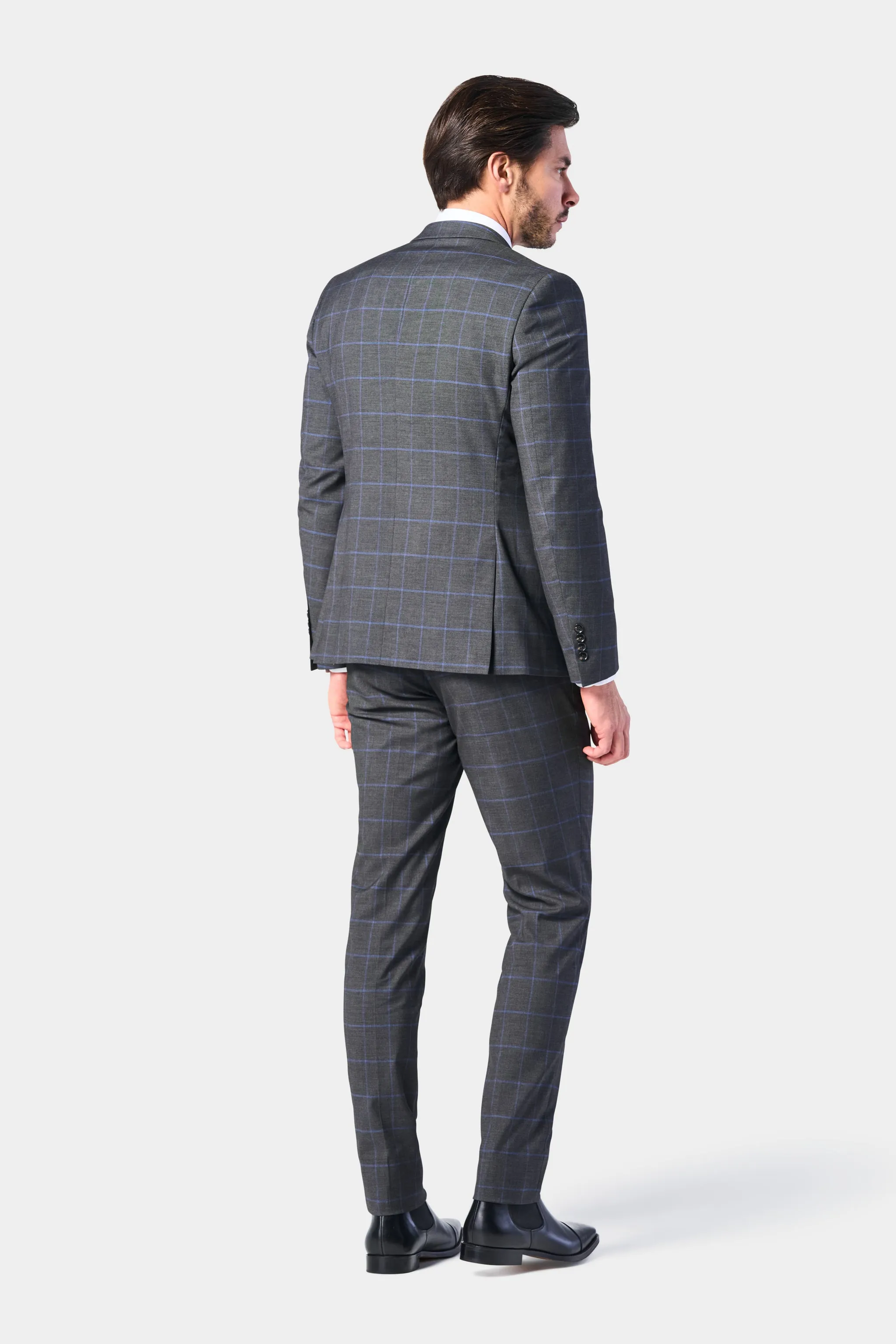 Gray and Periwinkle Blue Window Pane 3 Piece Suit