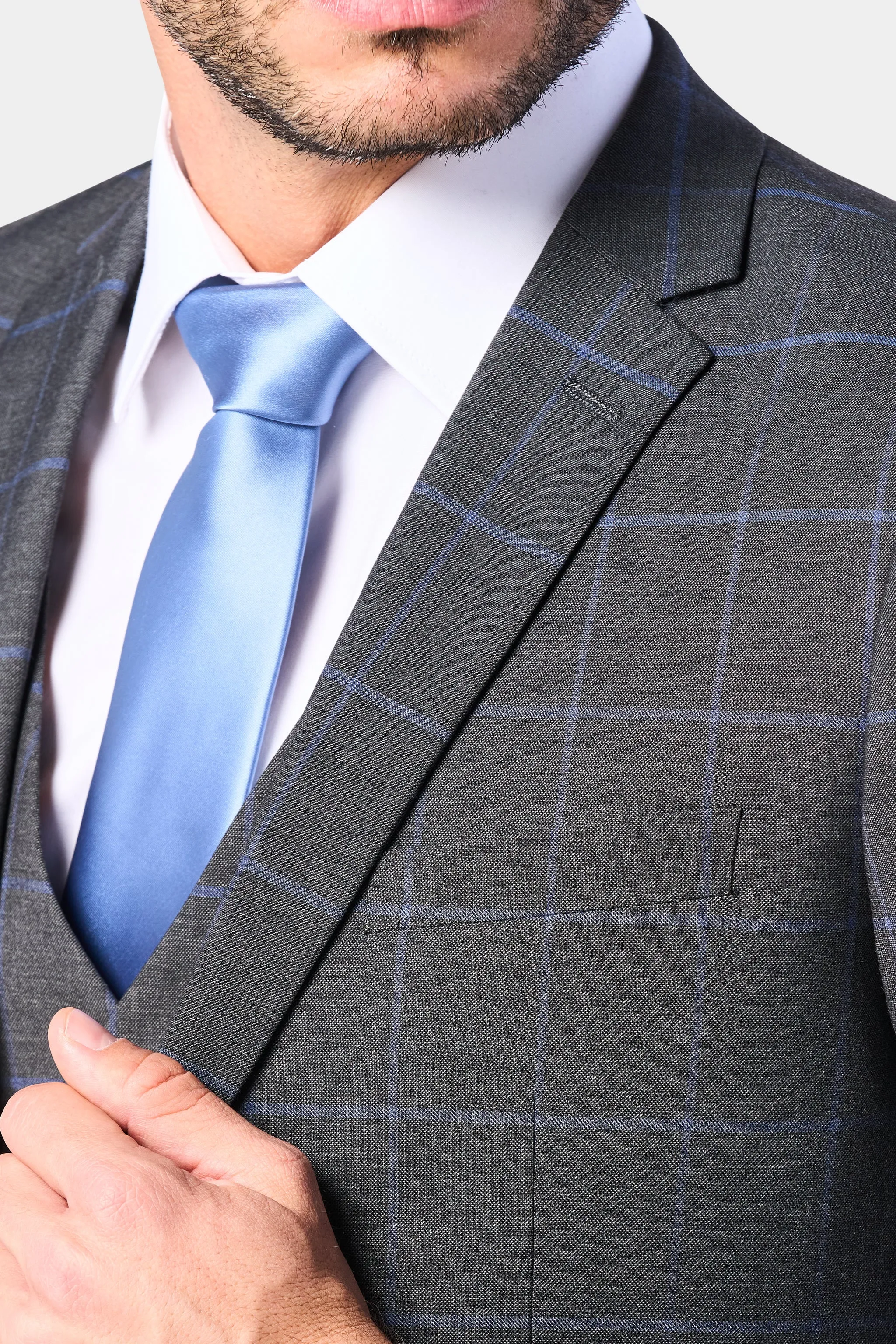 Gray and Periwinkle Blue Window Pane 3 Piece Suit
