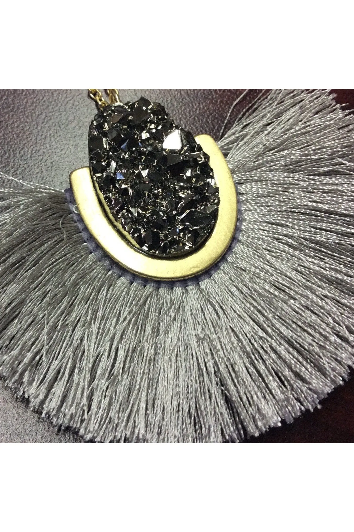 Grey Tassel Drop Necklace