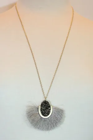 Grey Tassel Drop Necklace
