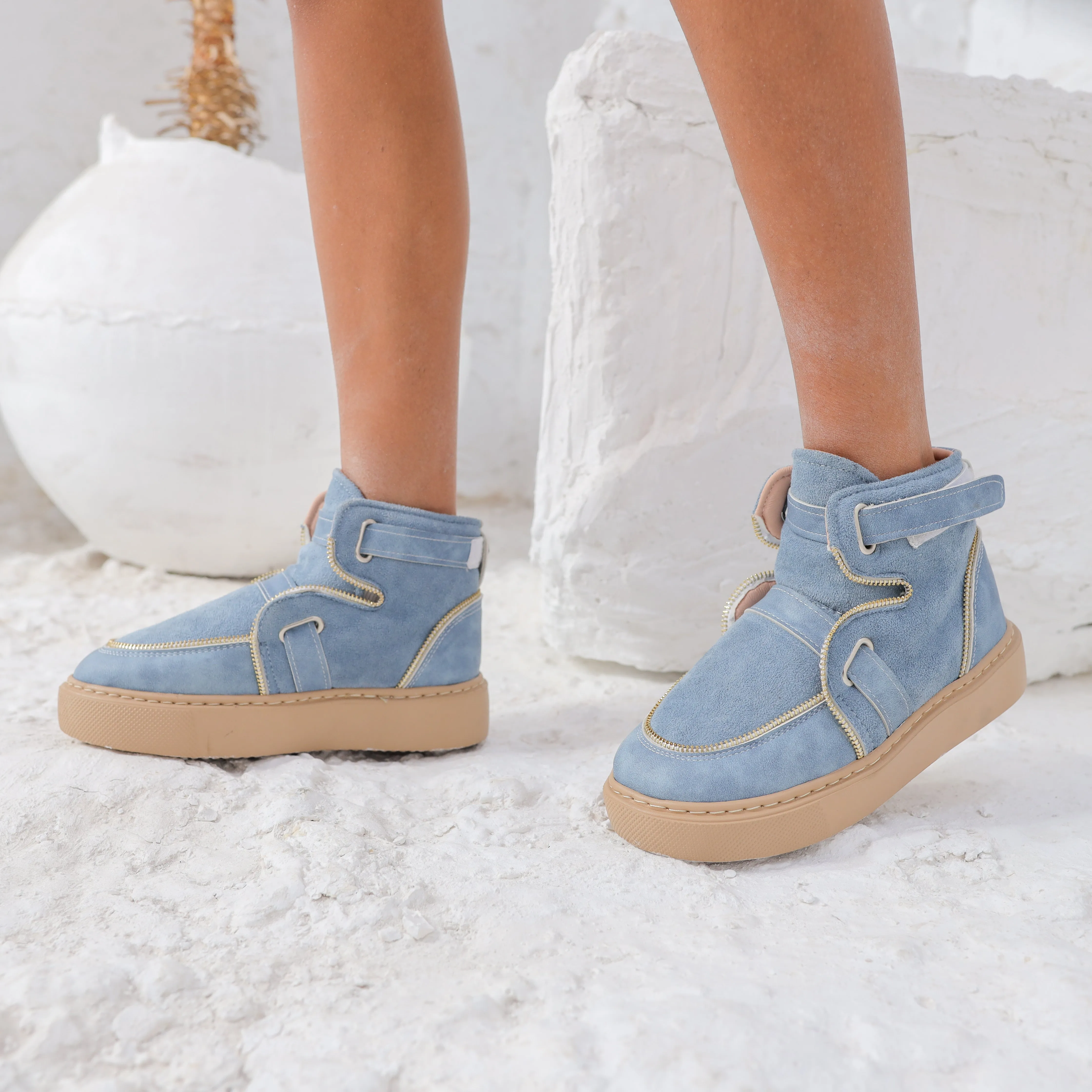 Ivory Hightop Boots - Blue