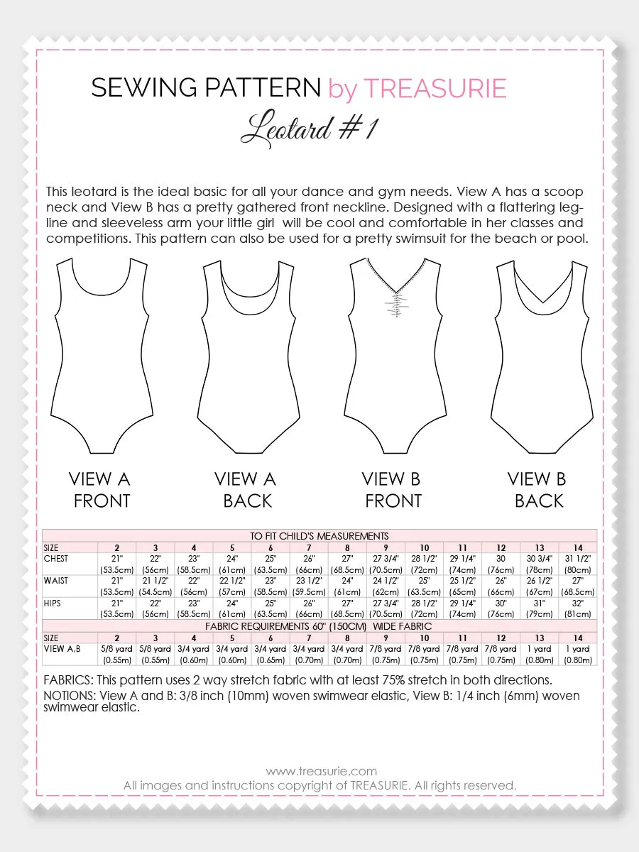 Leotard Patterns, Swimsuit - Girls LEO #1 (L501-L)