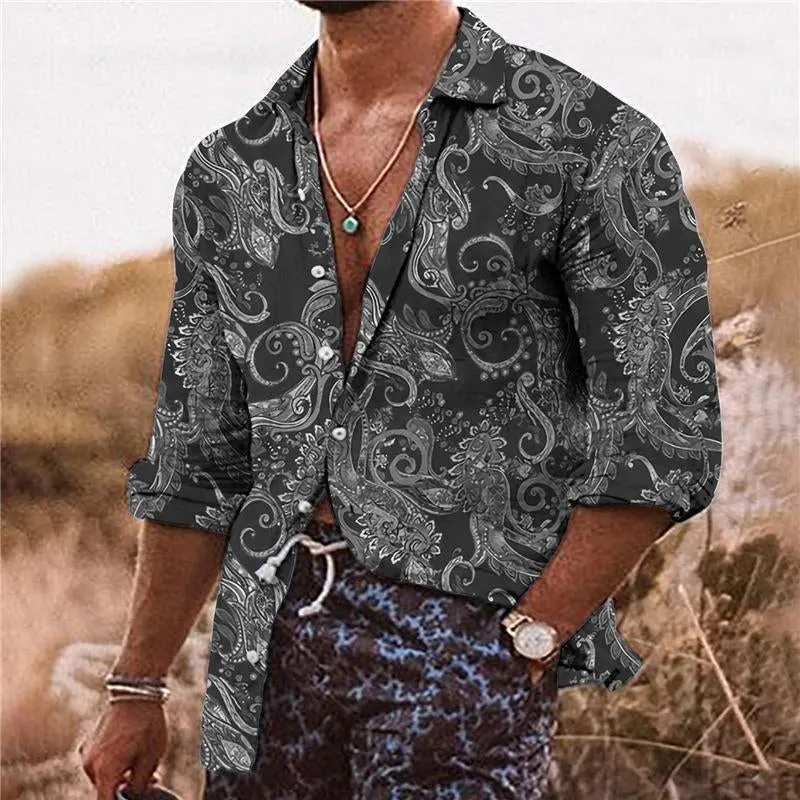 Men's Casual Paisley Print Lapel Long Sleeve Shirt 36094380Y