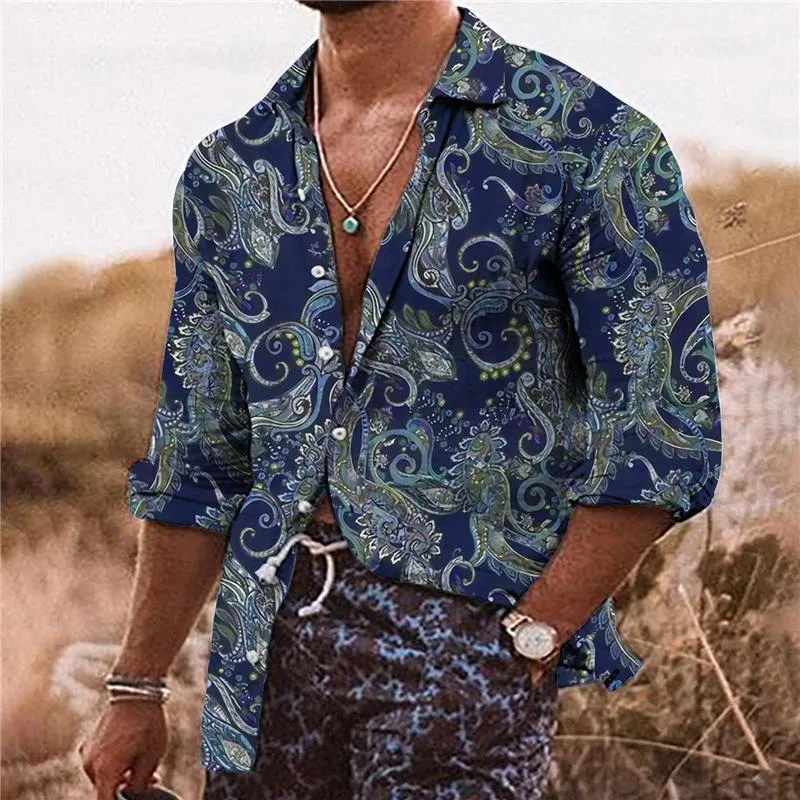 Men's Casual Paisley Print Lapel Long Sleeve Shirt 36094380Y