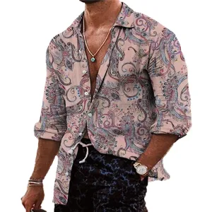 Men's Casual Paisley Print Lapel Long Sleeve Shirt 36094380Y
