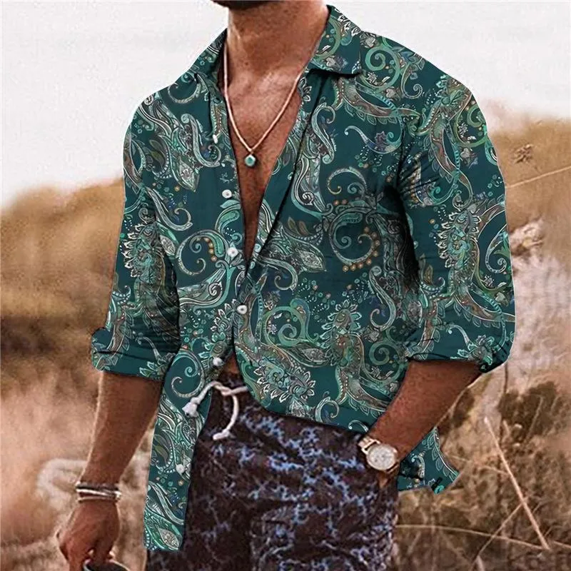 Men's Casual Paisley Print Lapel Long Sleeve Shirt 36094380Y