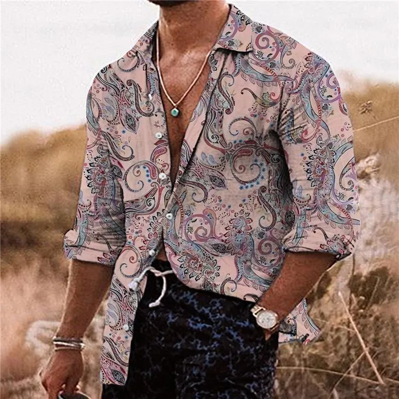 Men's Casual Paisley Print Lapel Long Sleeve Shirt 36094380Y