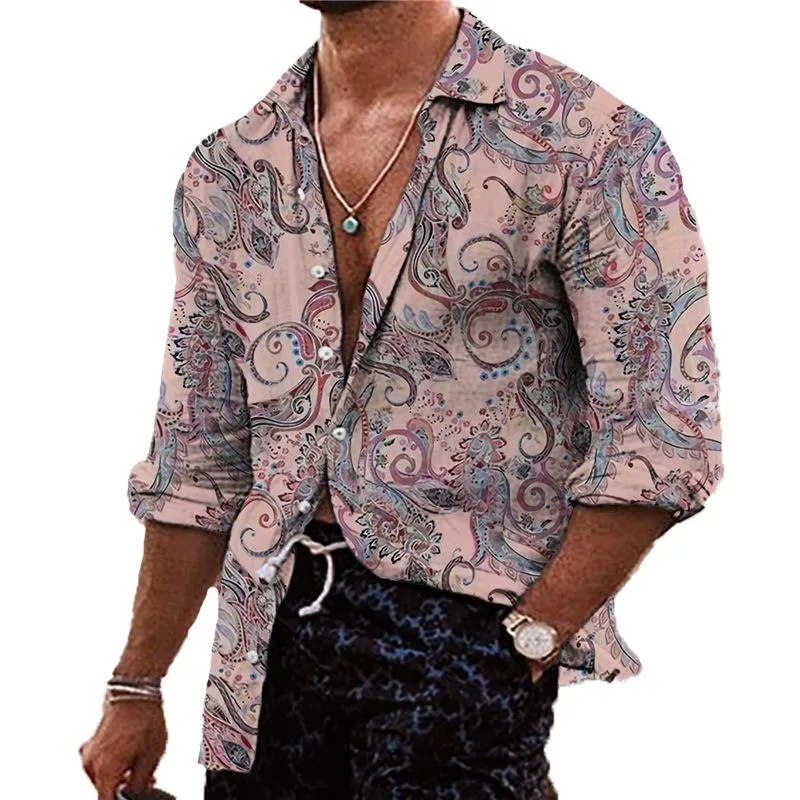 Men's Casual Paisley Print Lapel Long Sleeve Shirt 36094380Y