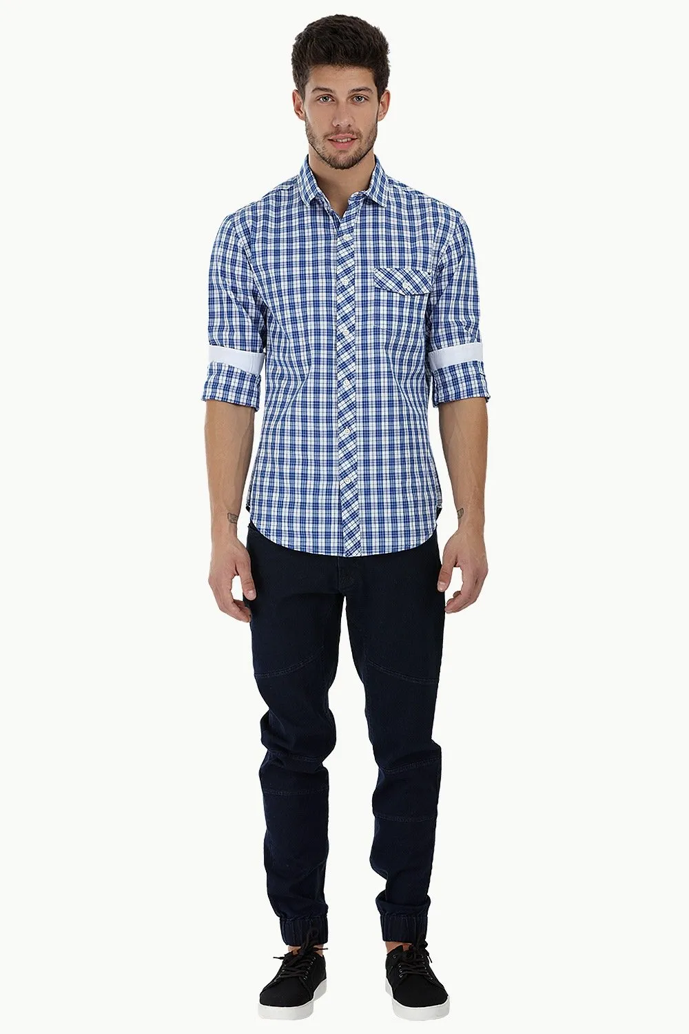 Multi-Panel Denim Cuff Joggers
